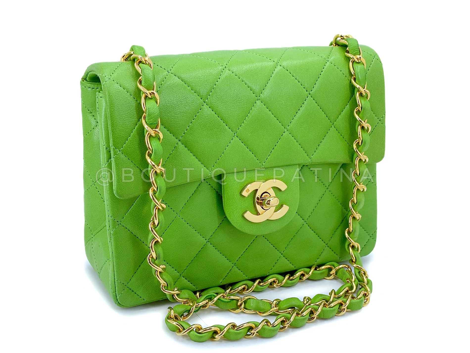 Chanel 1989 Vintage Apple Green Mini Square Flap Bag 24k GHW 7FD - Image 2