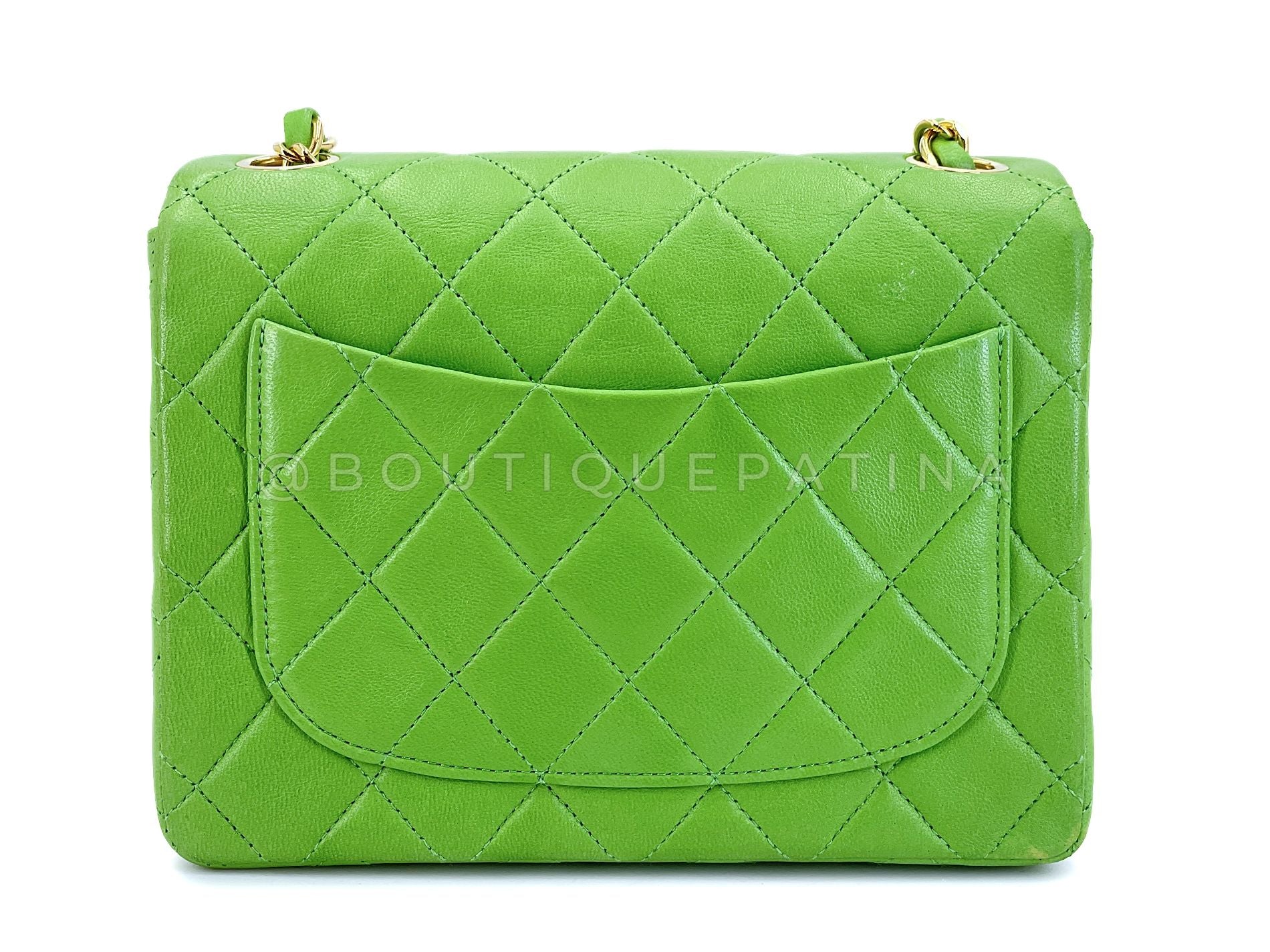 Chanel 1989 Vintage Apple Green Mini Square Flap Bag 24k GHW 7FD - Image 5