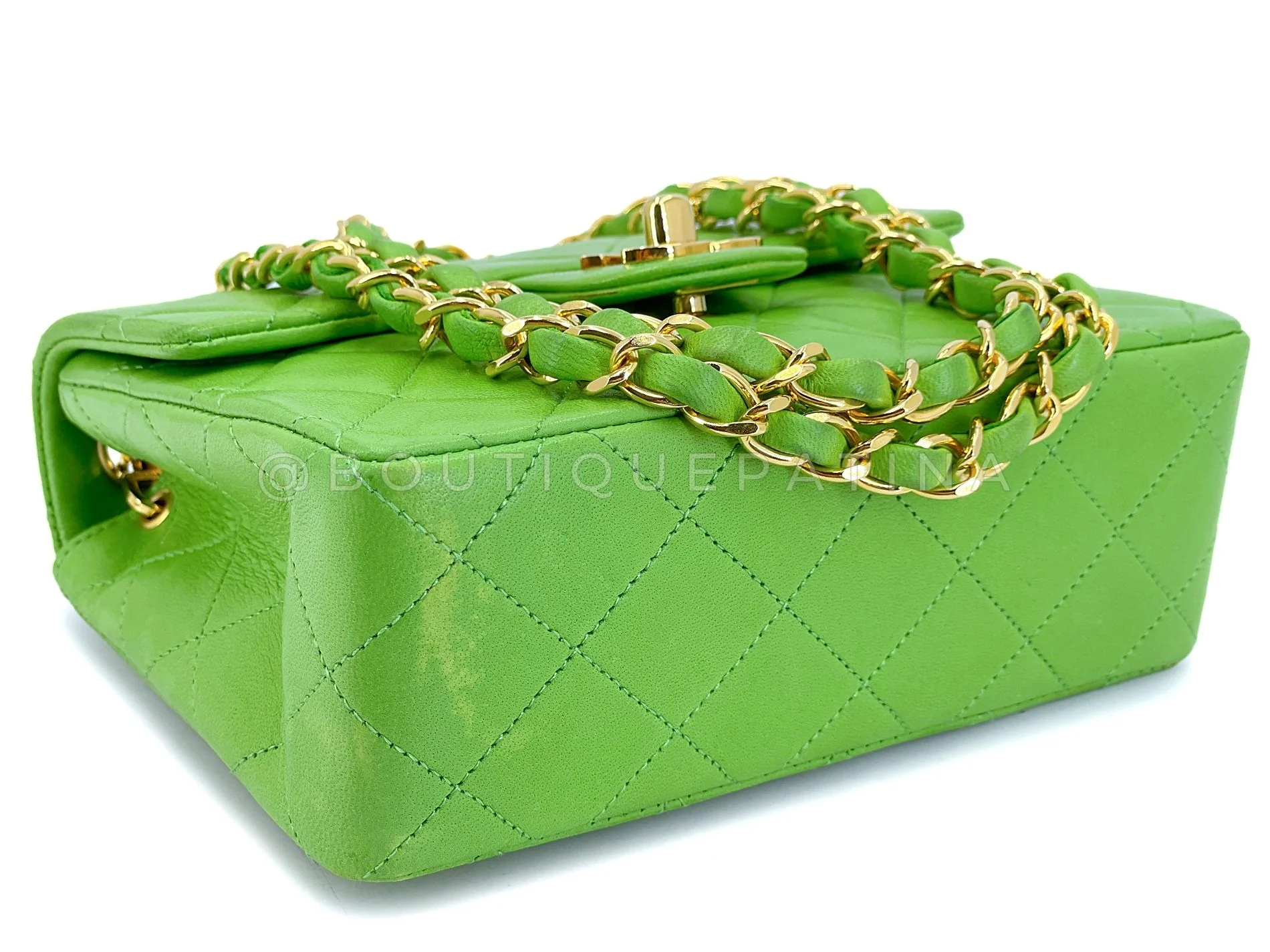 Chanel 1989 Vintage Apple Green Mini Square Flap Bag 24k GHW 7FD - Image 8