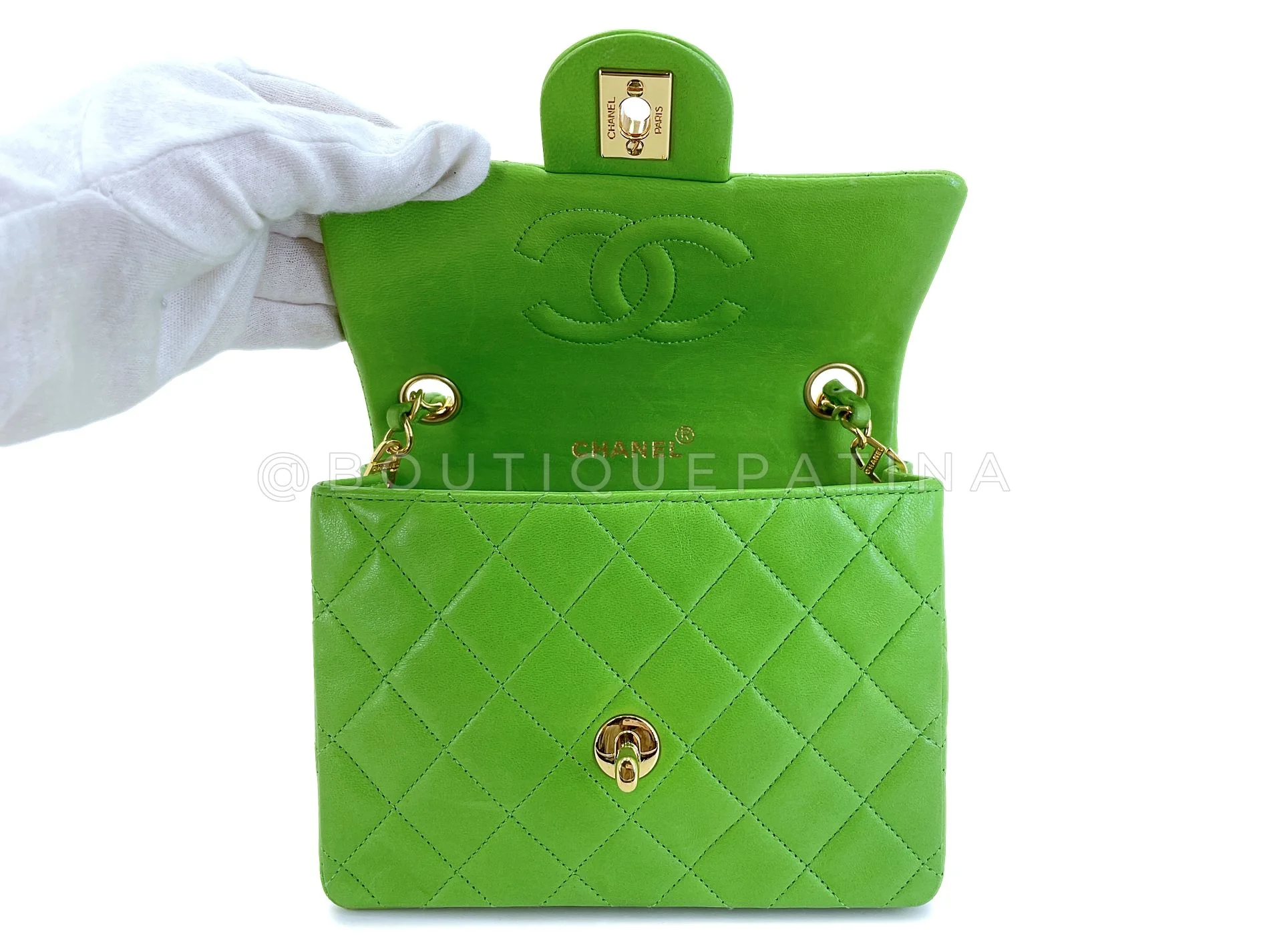 Chanel 1989 Vintage Apple Green Mini Square Flap Bag 24k GHW 7FD - Image 9