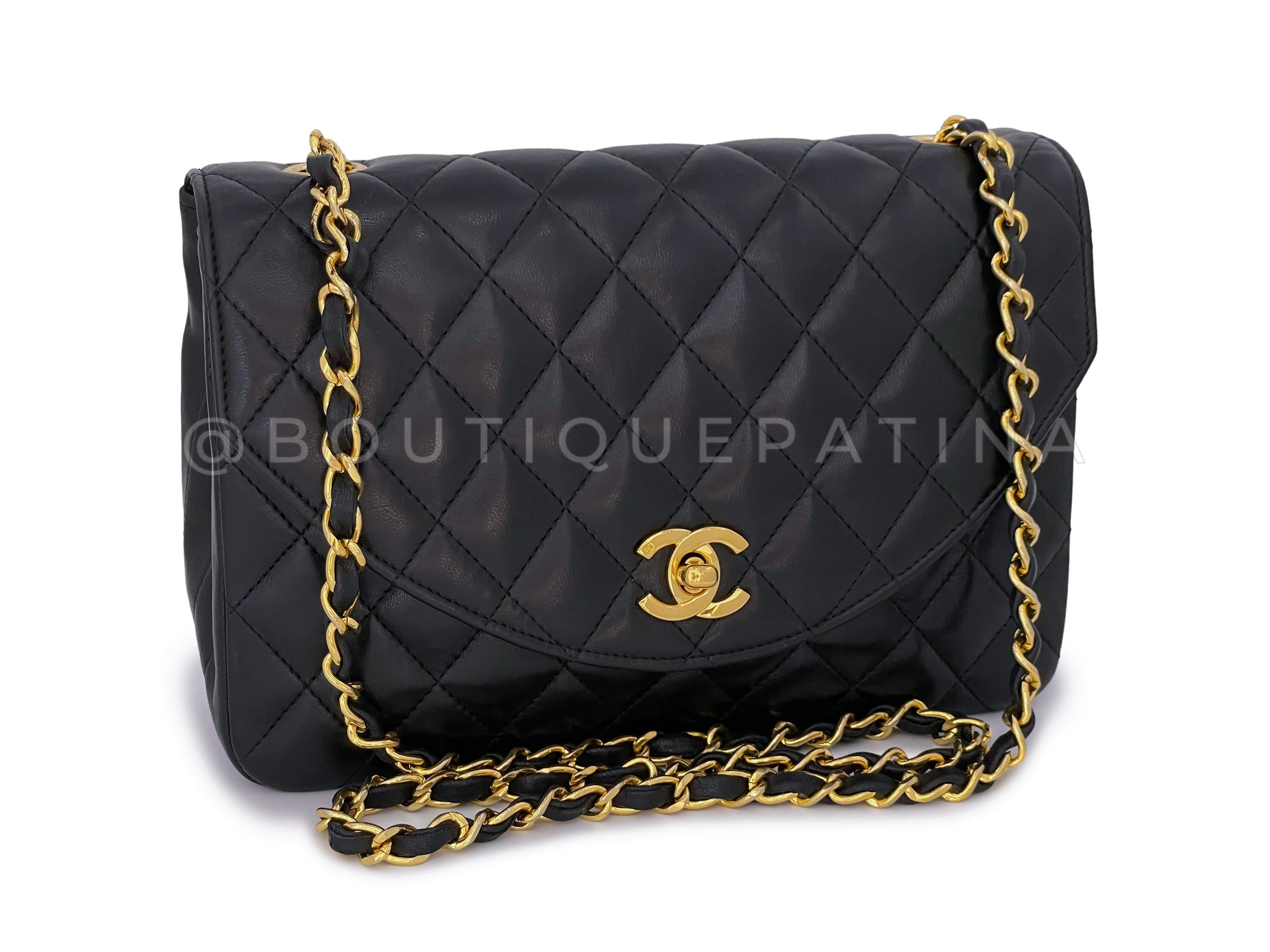 Chanel 1989 Vintage Black Curved Flap Bag 24k GHW Lambskin - Image 2