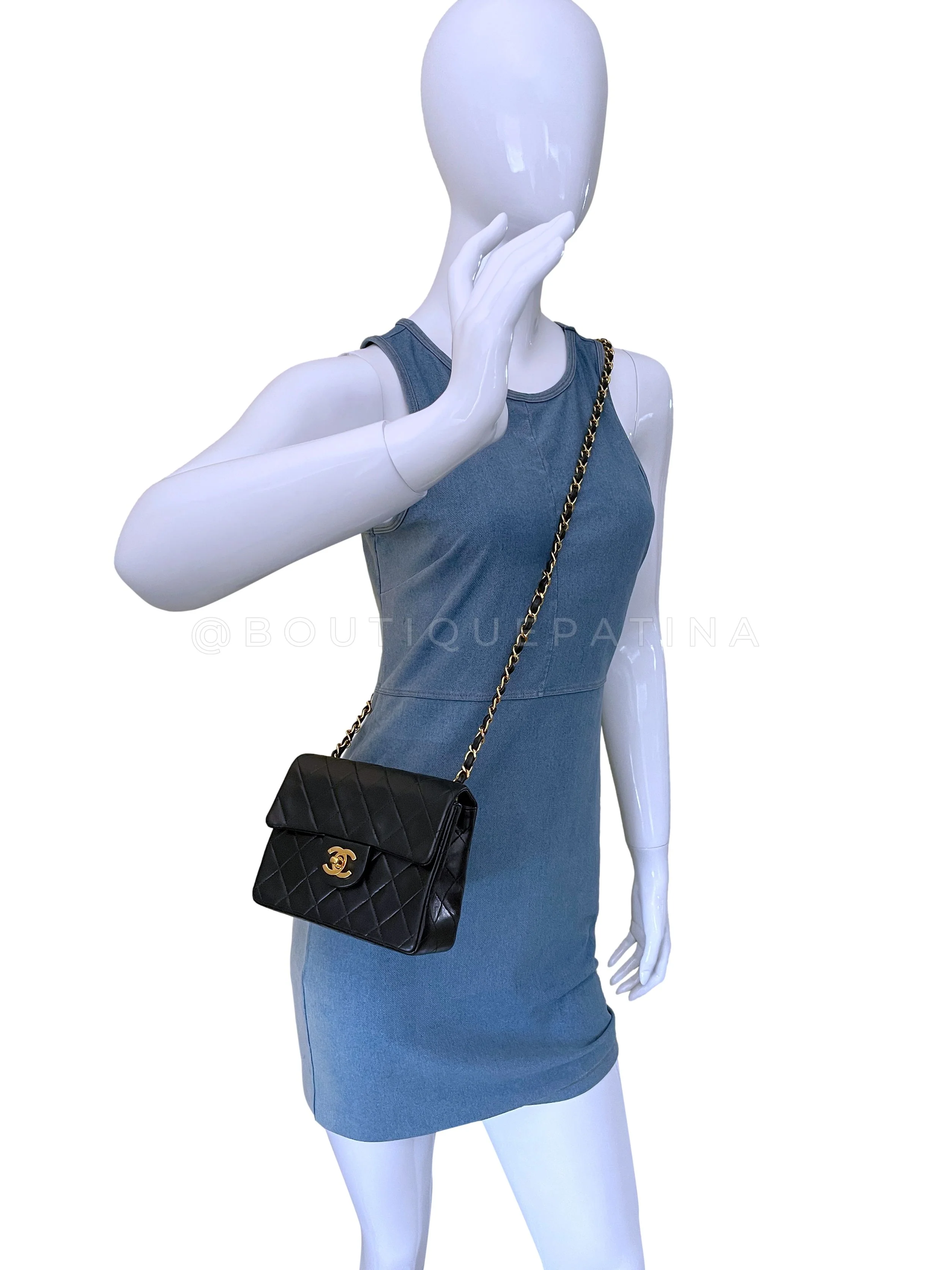 Chanel 1989 Vintage Black Square Mini Flap Bag 24k GHW Lambskin - Image 15