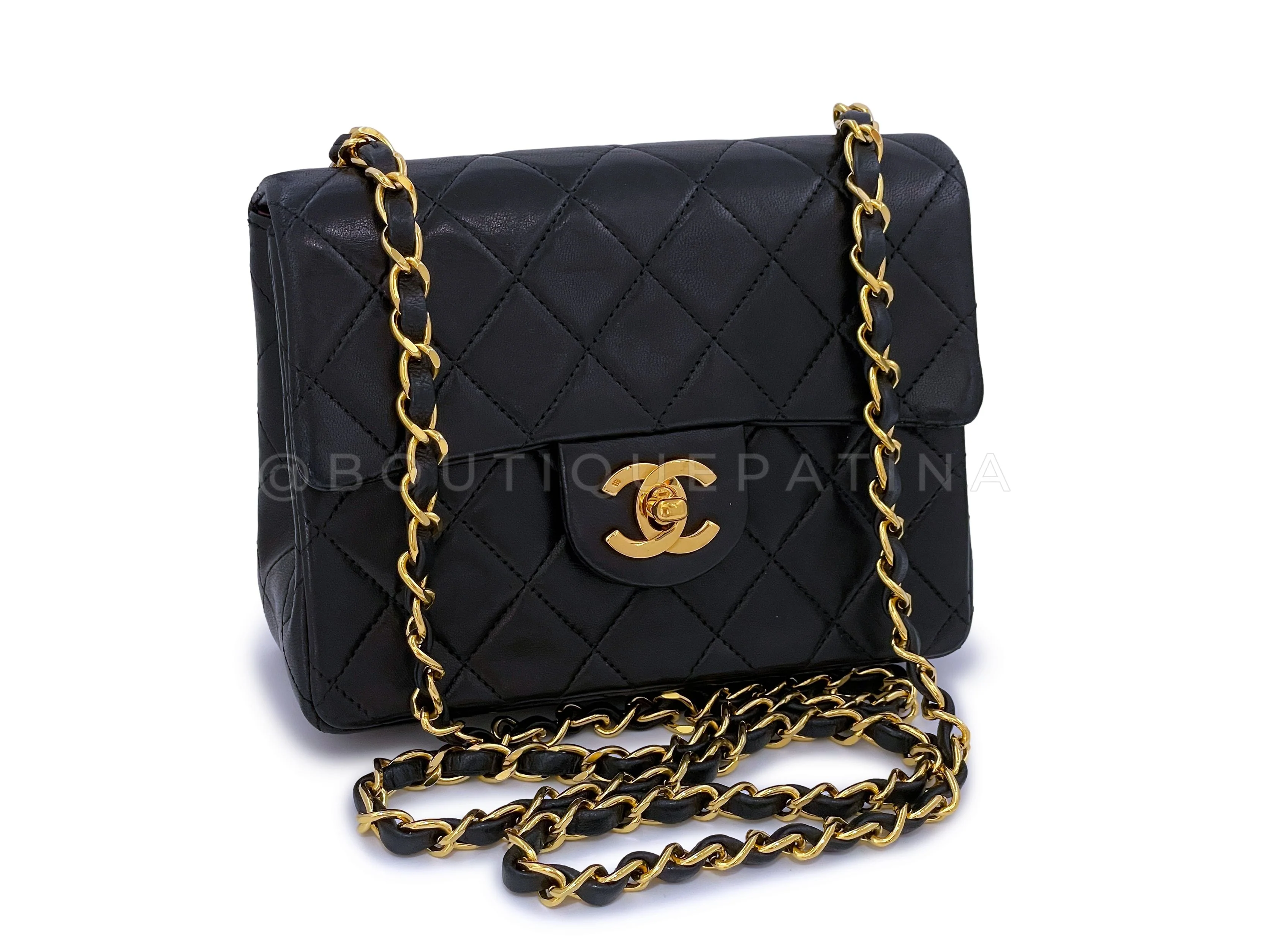 Chanel 1989 Vintage Black Square Mini Flap Bag 24k GHW Lambskin - Image 2