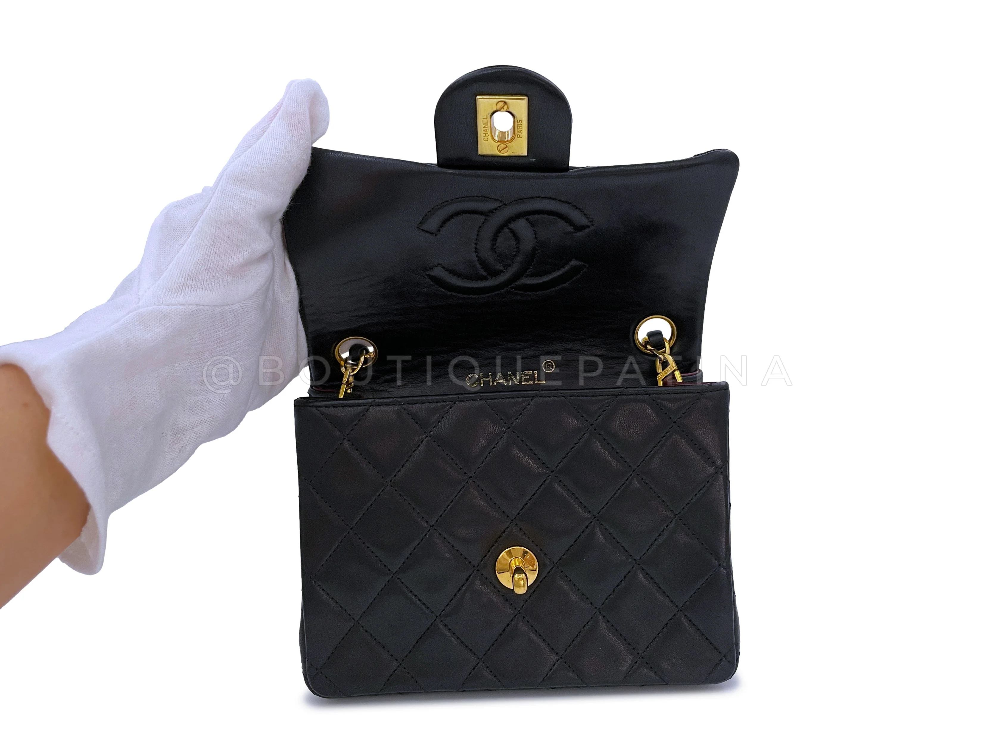 Chanel 1989 Vintage Black Square Mini Flap Bag 24k GHW Lambskin - Image 9