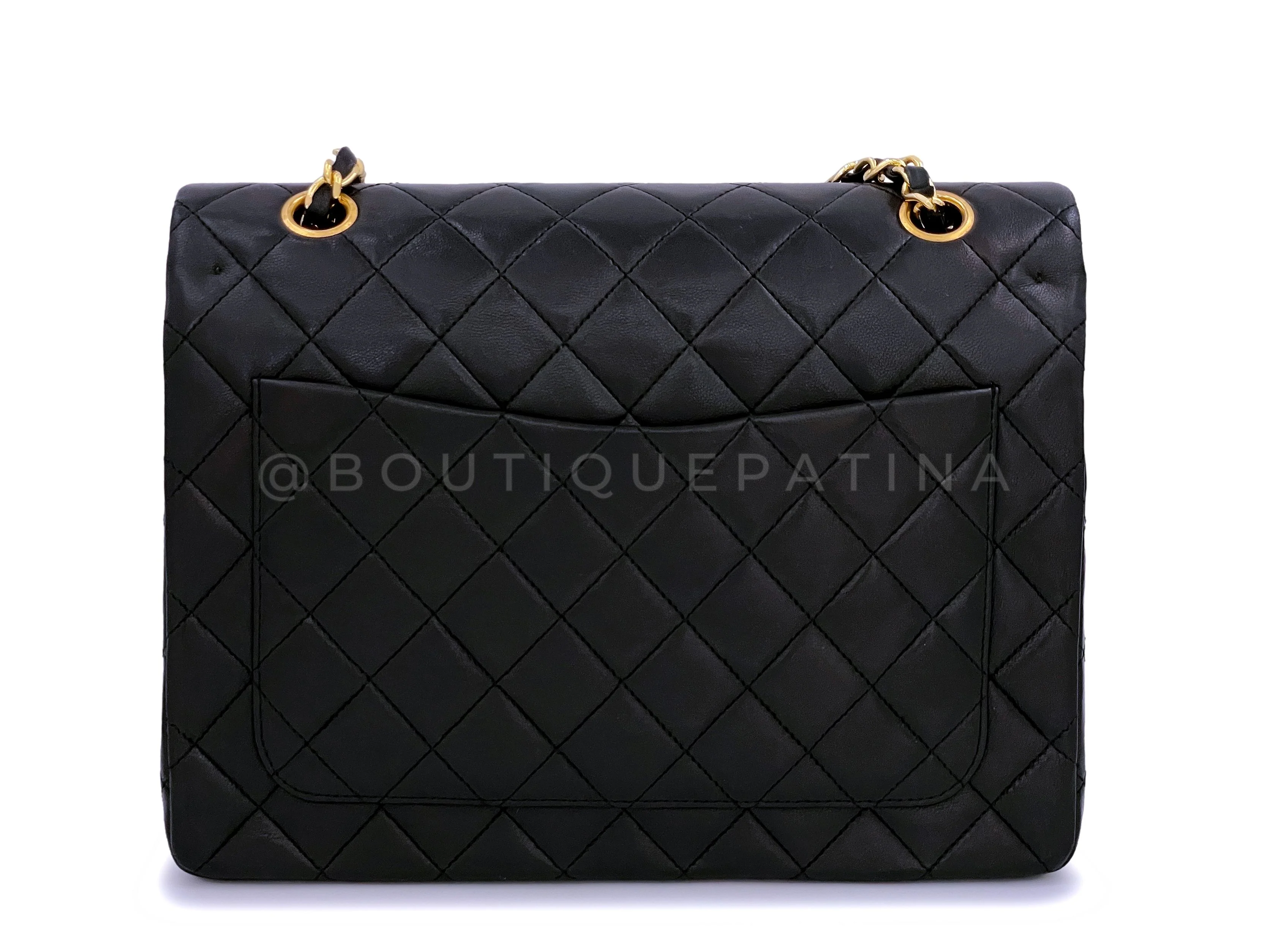 Chanel 1989 Vintage Black Tall Medium Classic Double Flap Bag 24k GHW Lambskin - Image 5