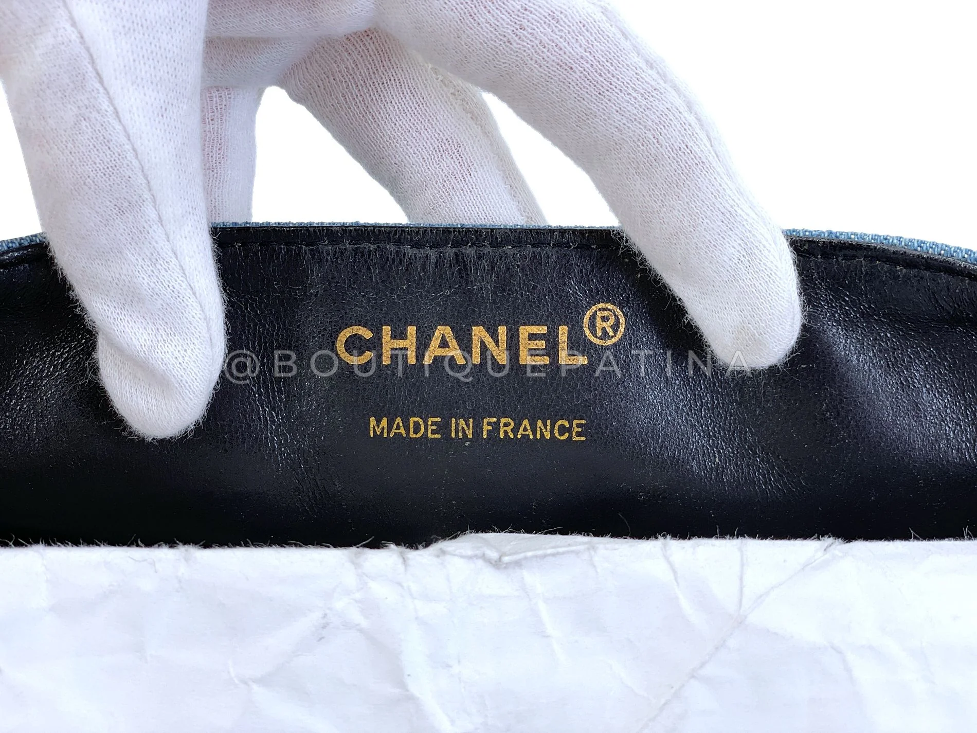 Chanel 1989 Vintage Light Denim Full Flap Bag 24k GHW 5CT - Image 11