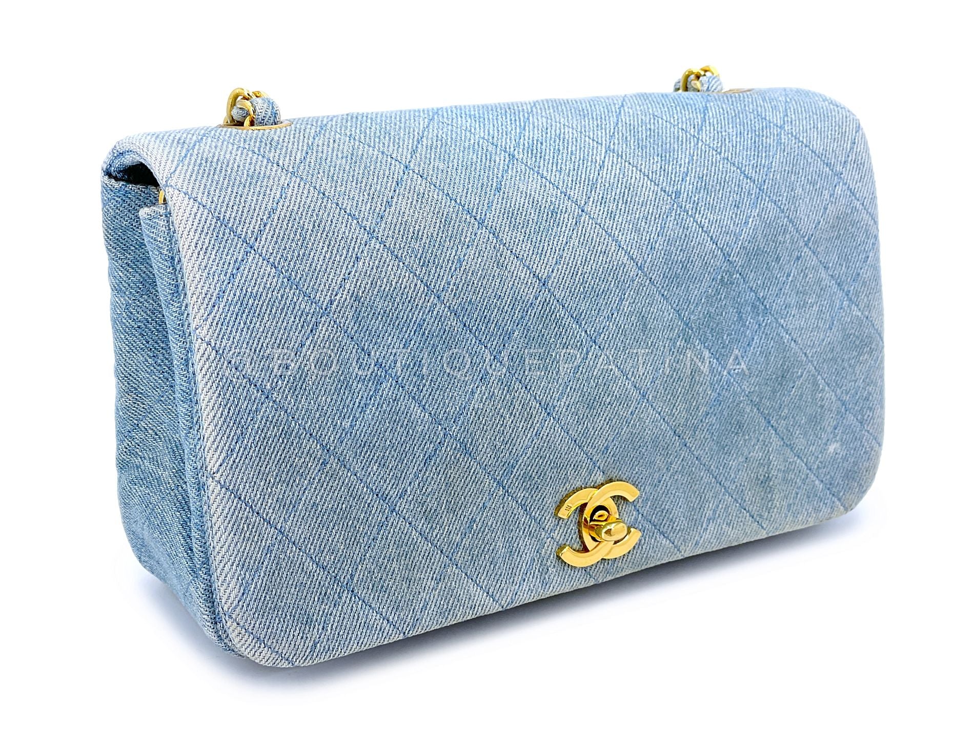 Chanel 1989 Vintage Light Denim Full Flap Bag 24k GHW 5CT - Image 3
