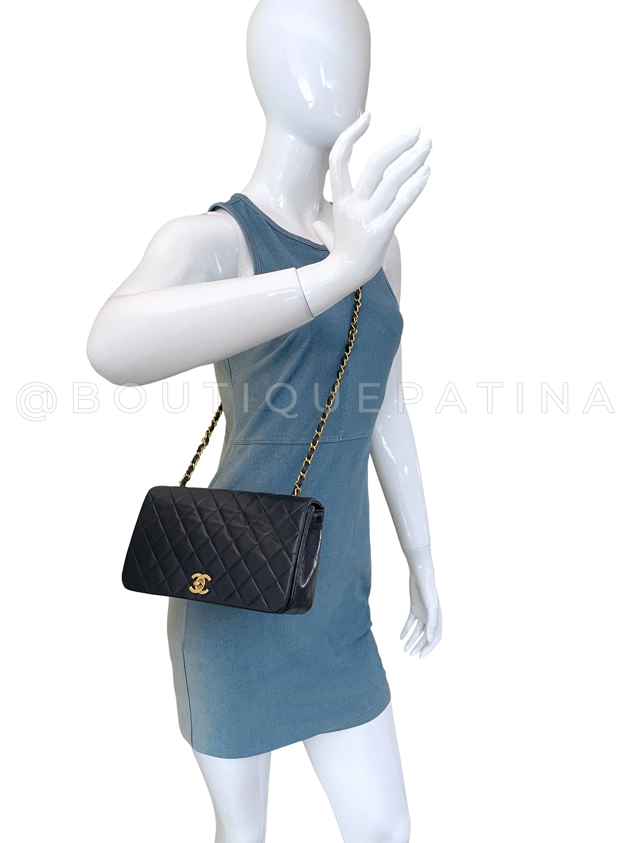 Chanel 1989 Vintage Midnight Blue-Black Full Flap Bag 24k GHW - Image 15