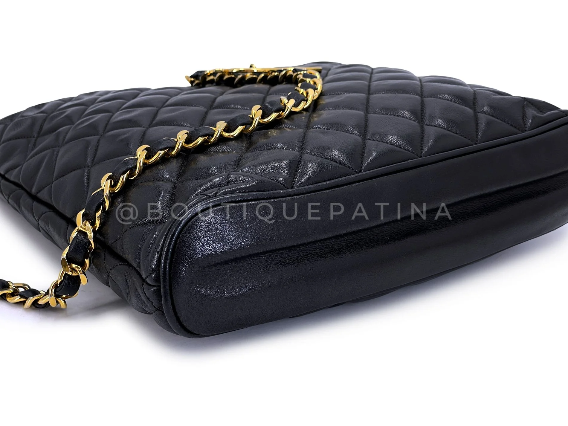 Chanel 1989 Vintage Quilted Black Bucket Tote Bag CC Charm 8RG - Image 7