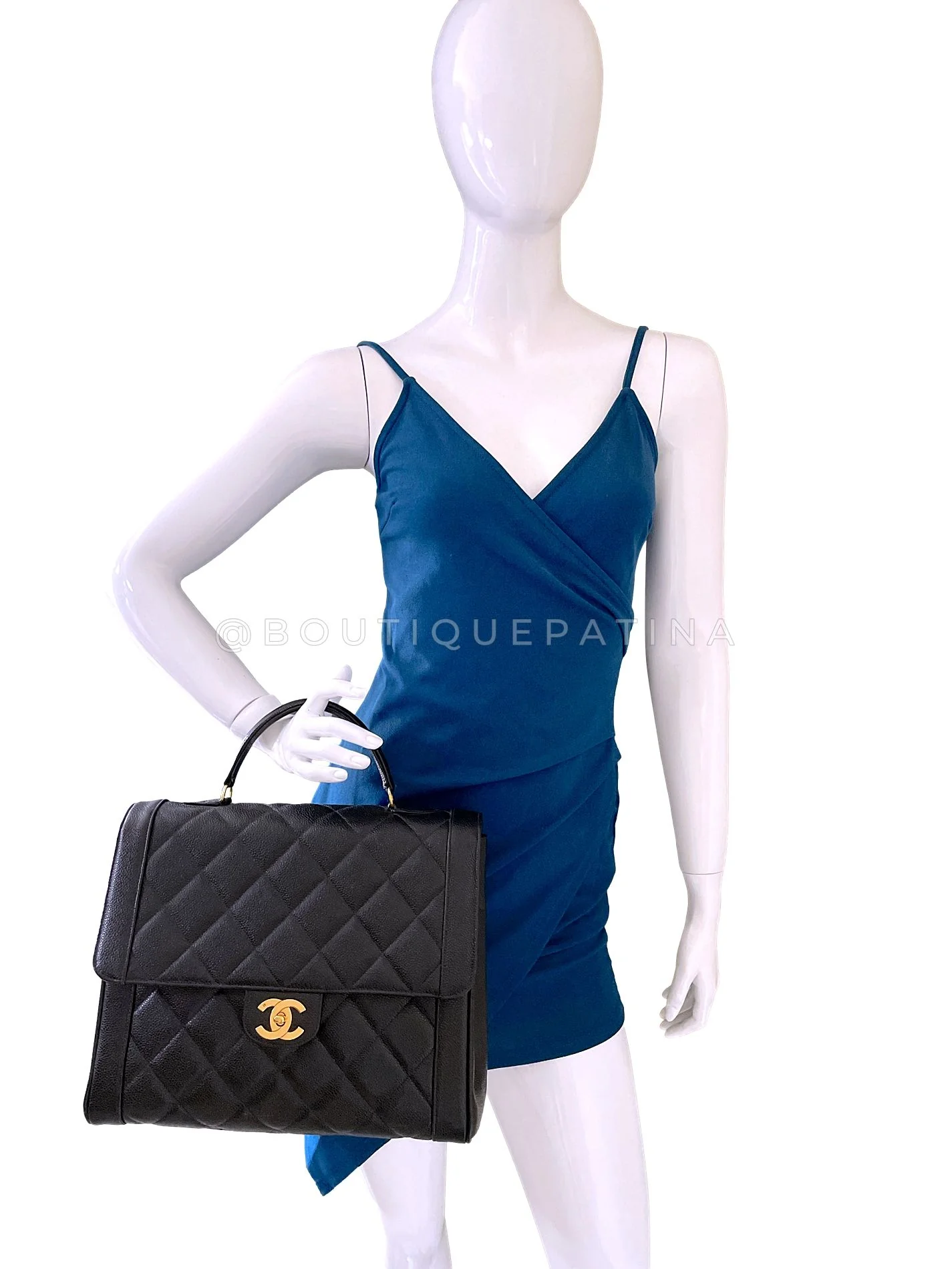 Chanel 1990 Vintage Black Caviar Mademoiselle Jumbo Kelly Bag 24k GHW HQA - Image 15