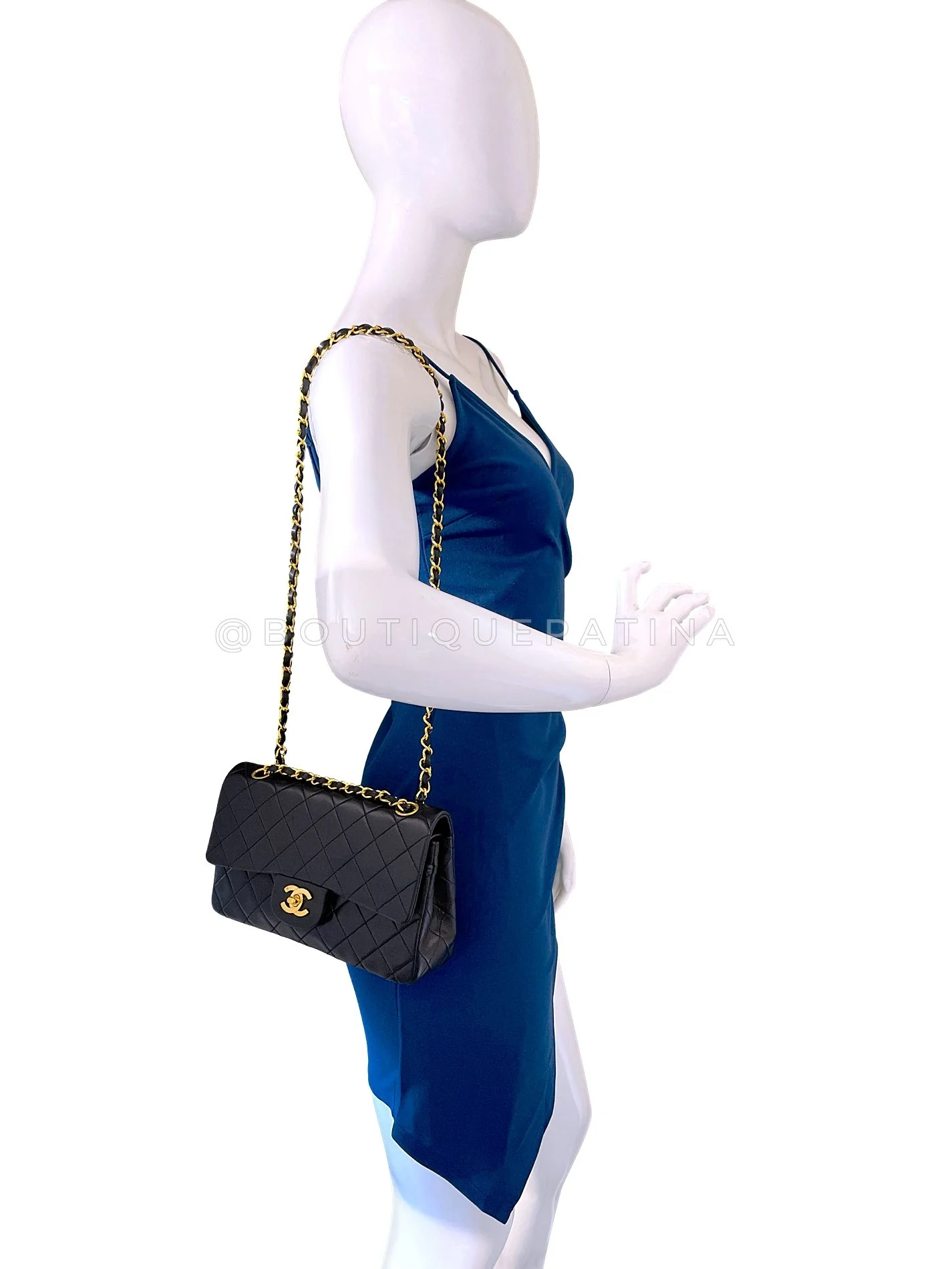 Chanel 1990 Vintage Black Lambskin Small Classic Double Flap Bag 24k GHW AGE - Image 16