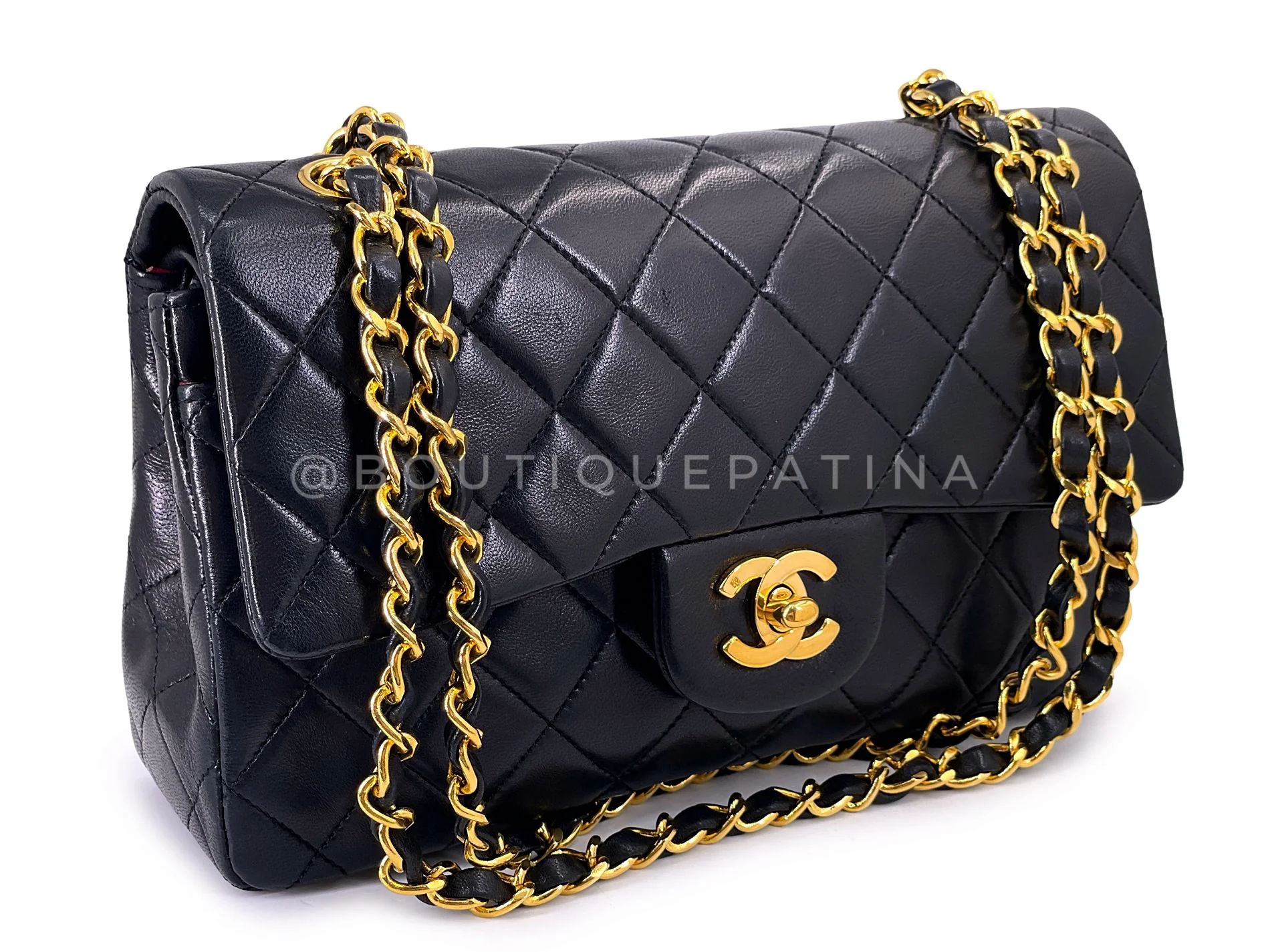 Chanel 1990 Vintage Black Lambskin Small Classic Double Flap Bag 24k GHW AGE - Image 2