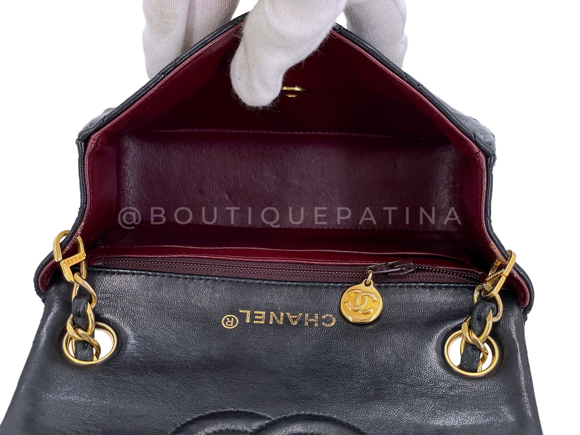 Chanel 1990 Vintage Black Square Mini Flap Bag 24k GHW Lambskin Y3G - Image 10