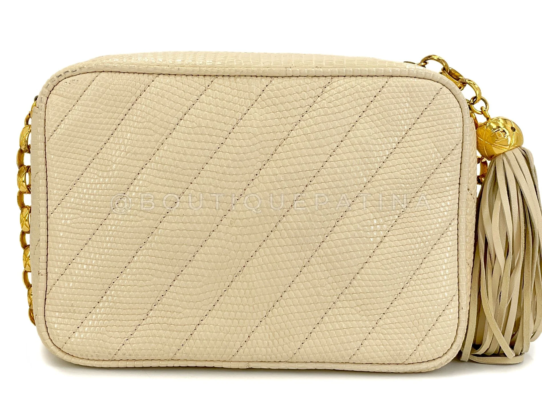 Chanel 1991 Vintage Beige Lizard Mini Flap Camera Bag Beige 24k GHW PXT - Image 5