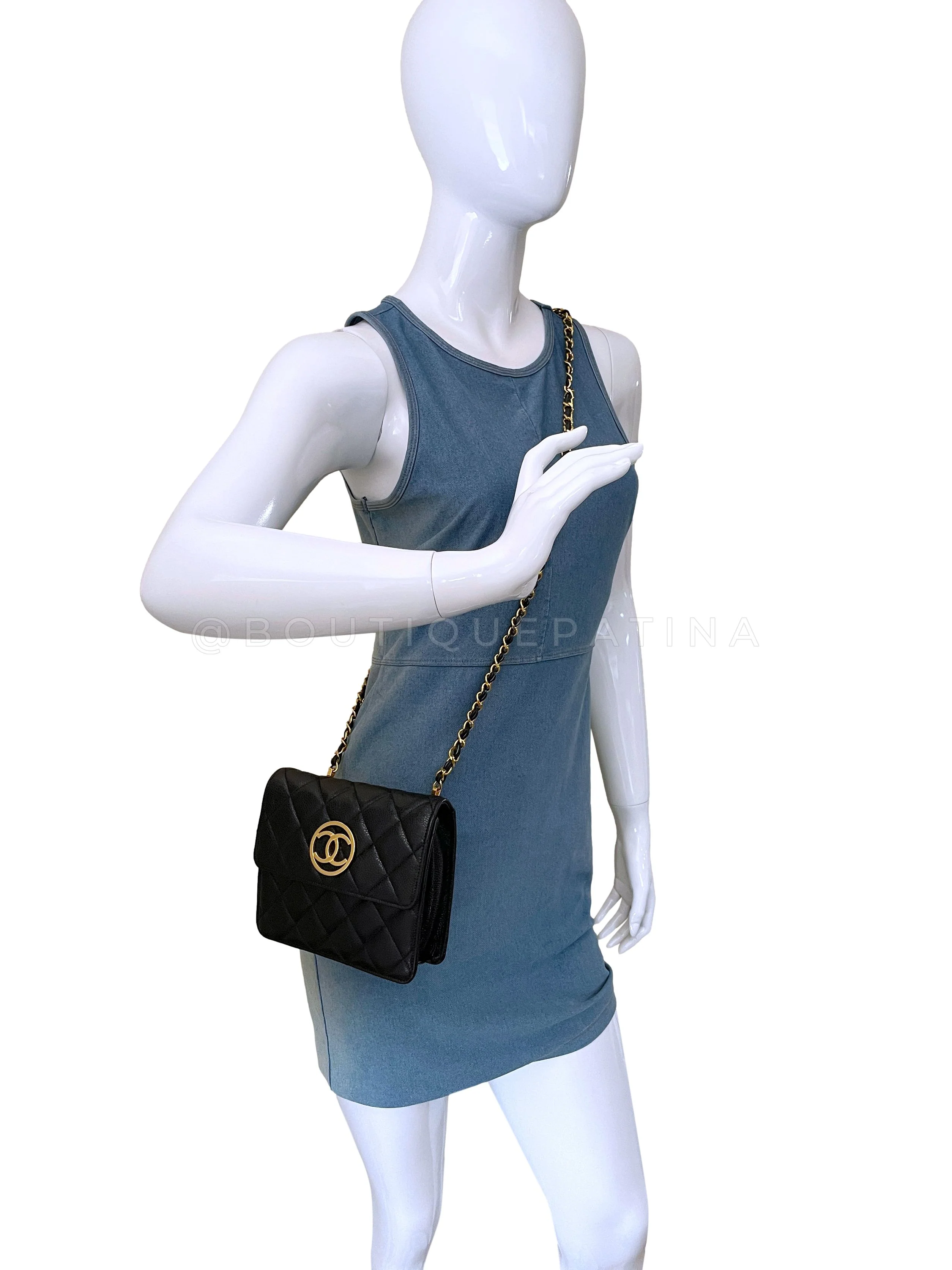 Chanel 1991 Vintage Black Caviar Encircled CC Mini Flap Bag 24k GHW - Image 14