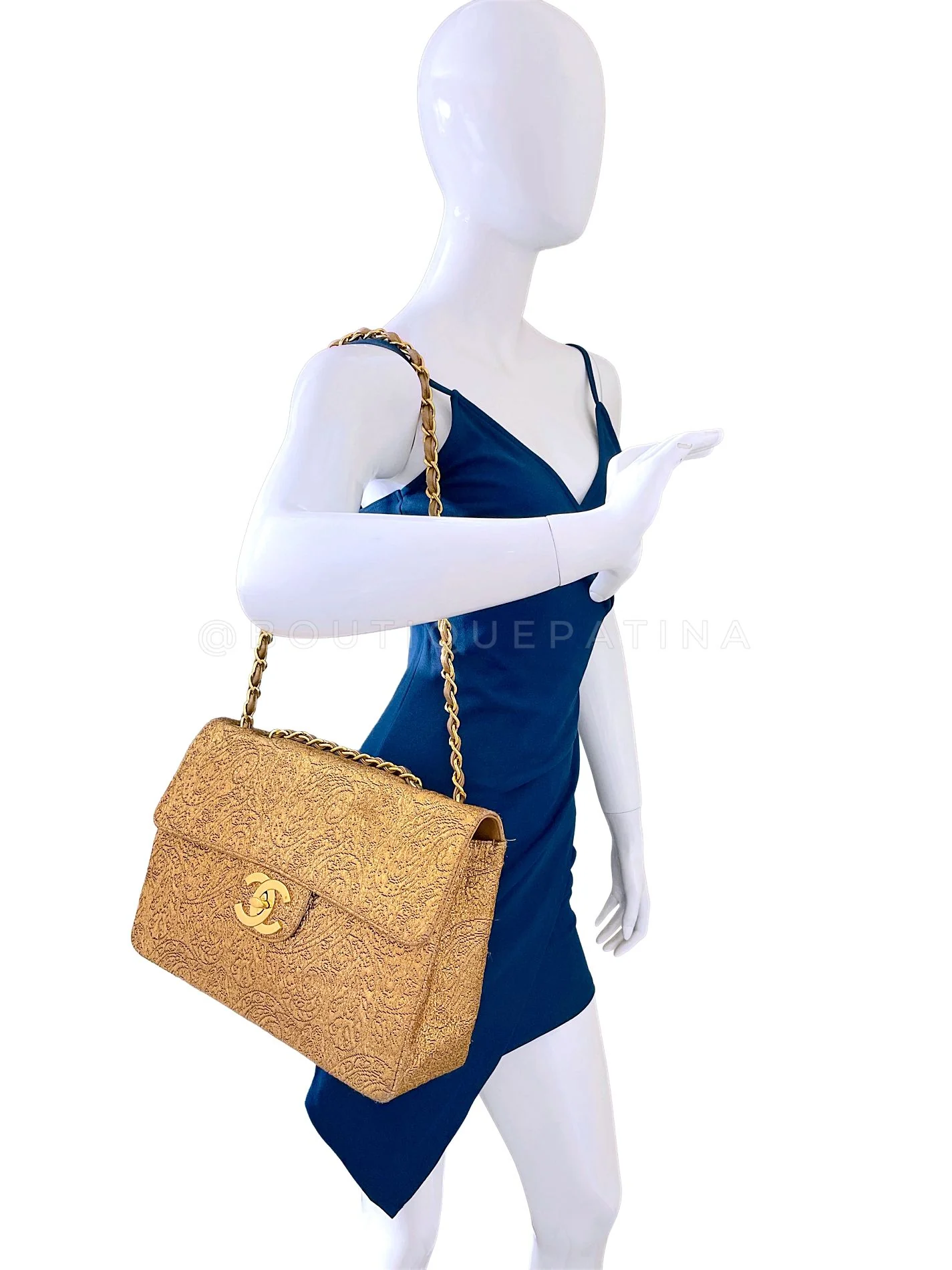 Chanel 1991 Vintage Gold Byzantine Brocade Silk Maxi Classic Flap Bag 24k GHW A6D - Image 16