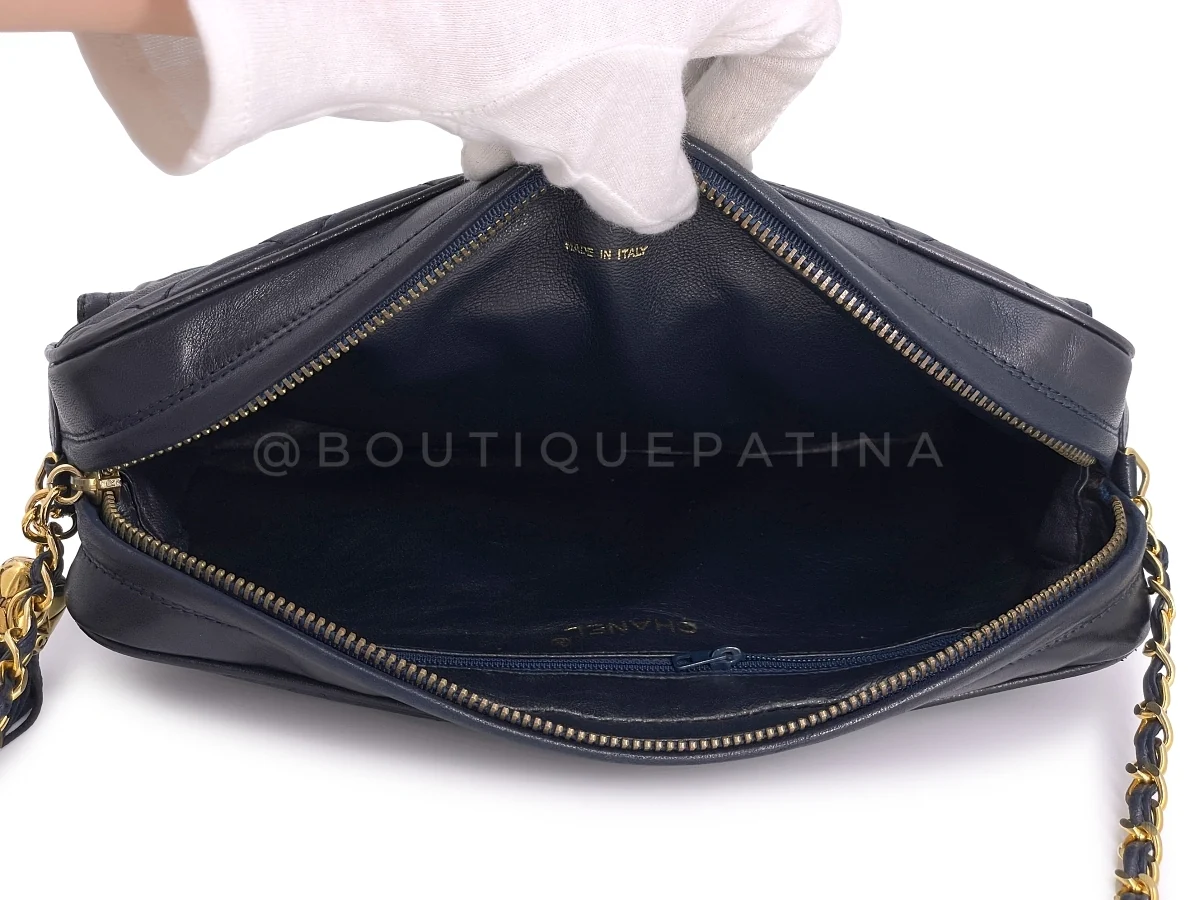 Chanel 1991 Vintage Midnight Blue-Black Envelope Flap Classic Camera Case Bag 24k GHW - Image 10