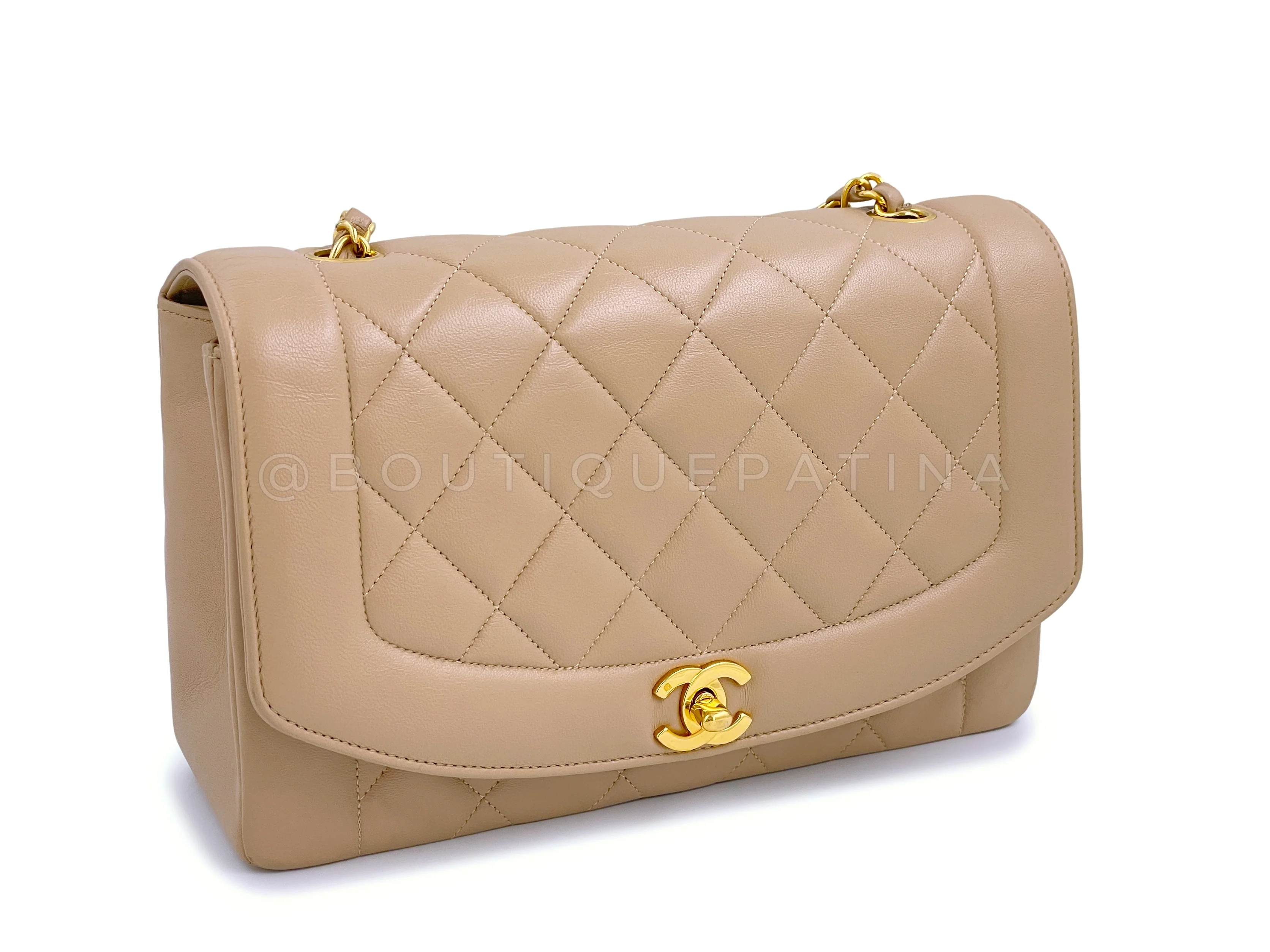 Chanel 1991 Vintage "Milk Tea" Beige Diana Flap Bag Medium 24k GHW - Image 3