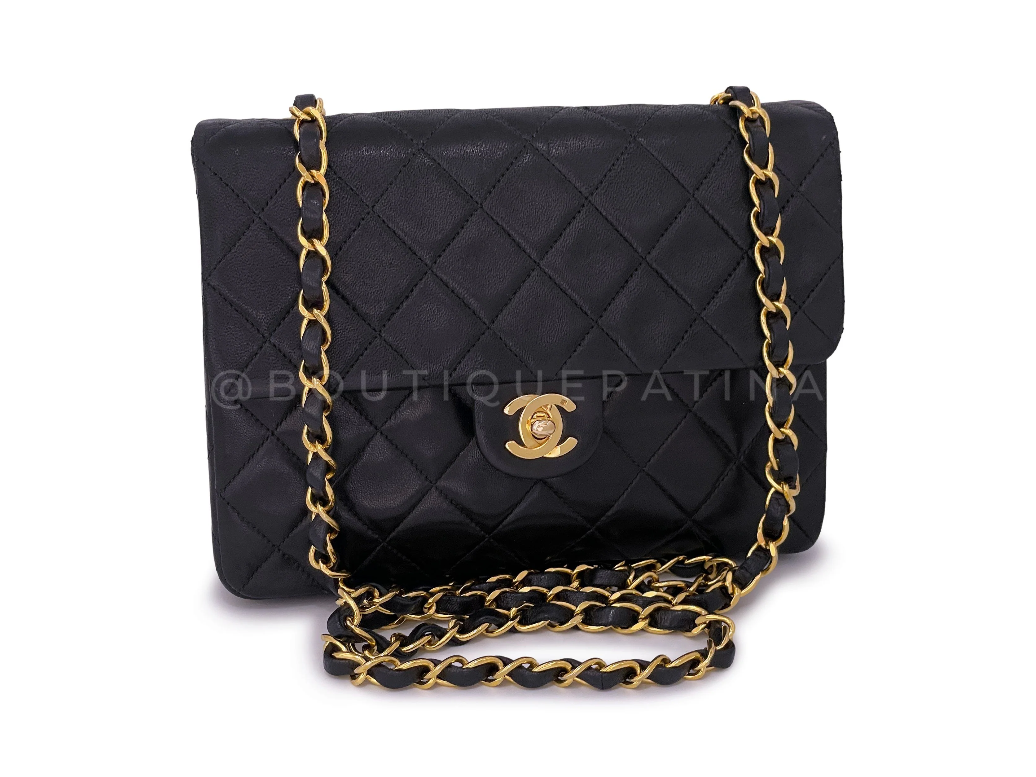Chanel 1992 Vintage Black 20cm Mini Flap Bag 24k GHW Lambskin - Image 2
