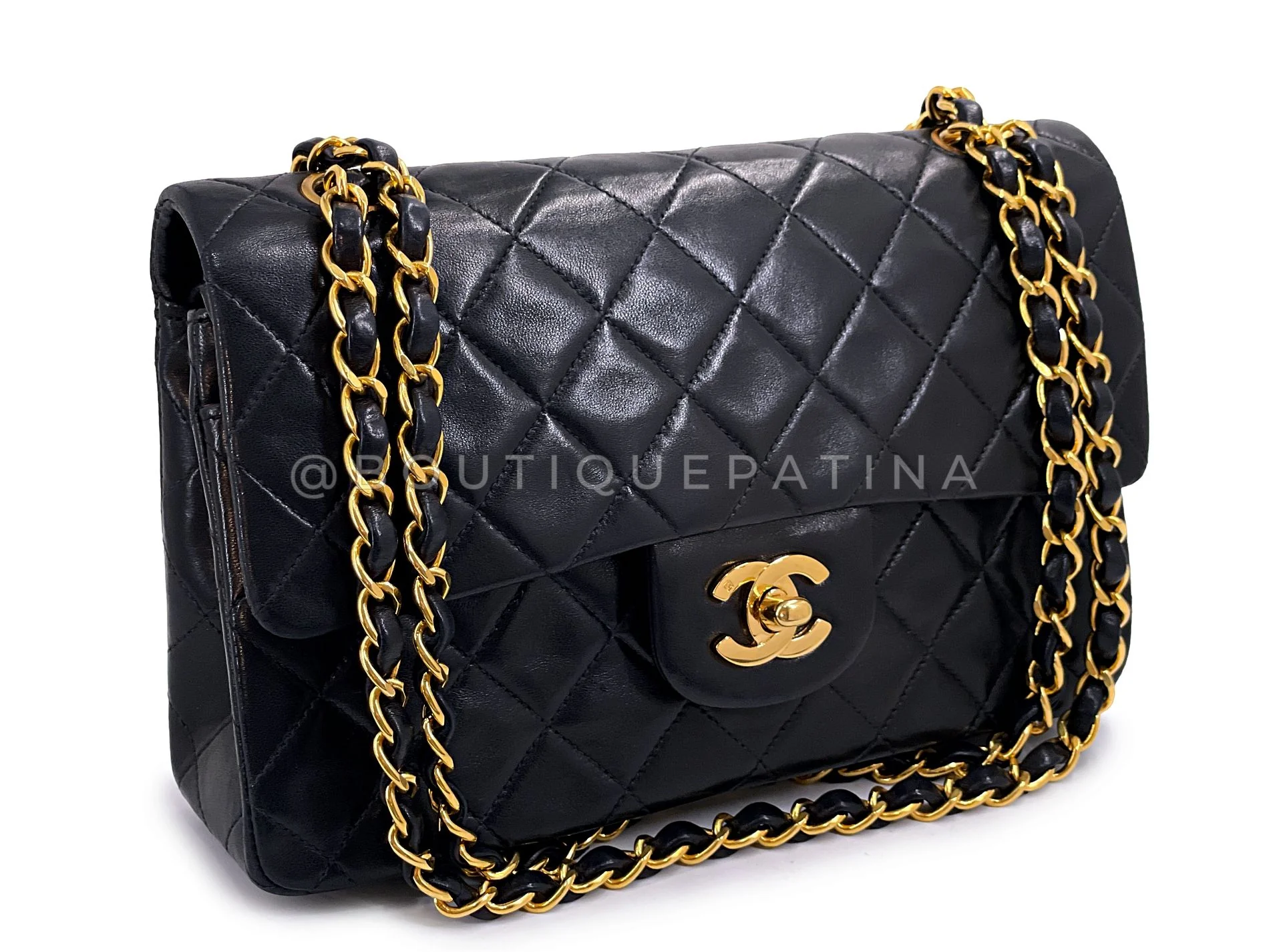 Chanel 1992 Vintage Black Lambskin Small Classic Double Flap Bag 24k GHW AGE - Image 2
