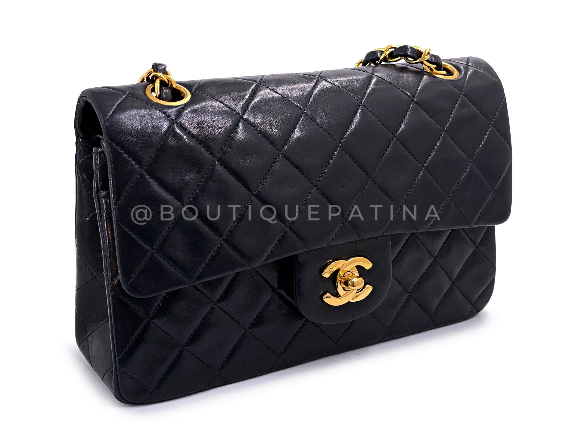 Chanel 1992 Vintage Black Lambskin Small Classic Double Flap Bag 24k GHW AGE - Image 3