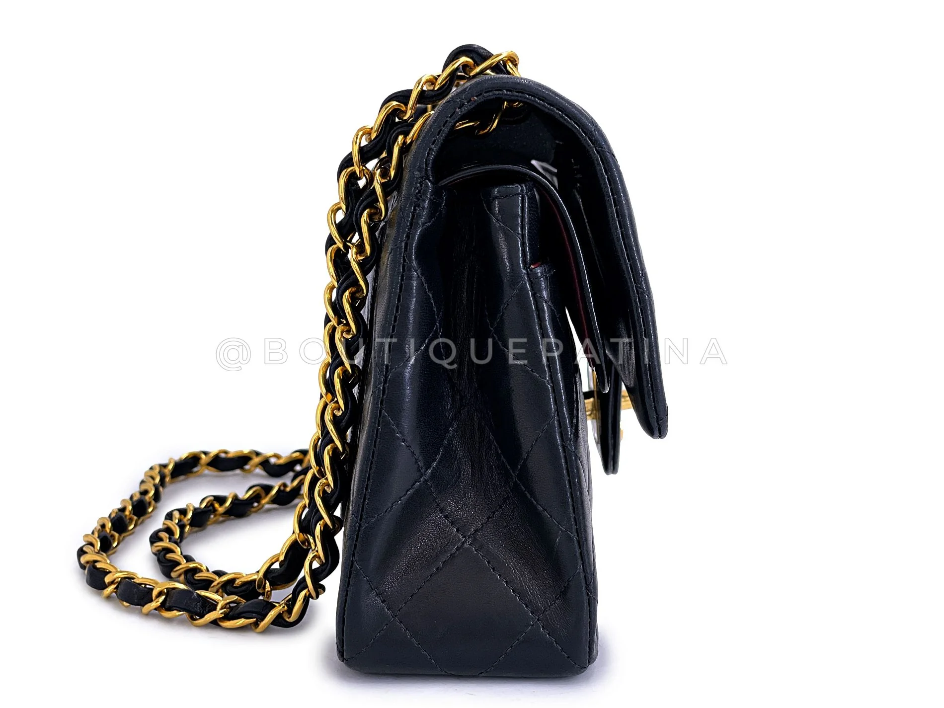 Chanel 1992 Vintage Black Lambskin Small Classic Double Flap Bag 24k GHW AGE - Image 4