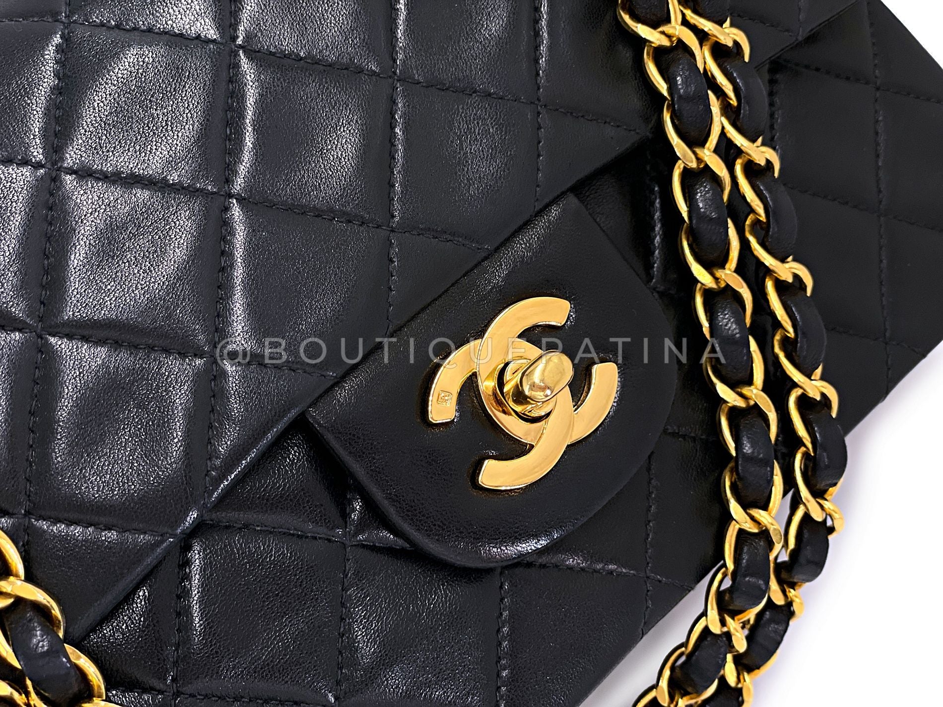 Chanel 1992 Vintage Black Lambskin Small Classic Double Flap Bag 24k GHW AGE - Image 8