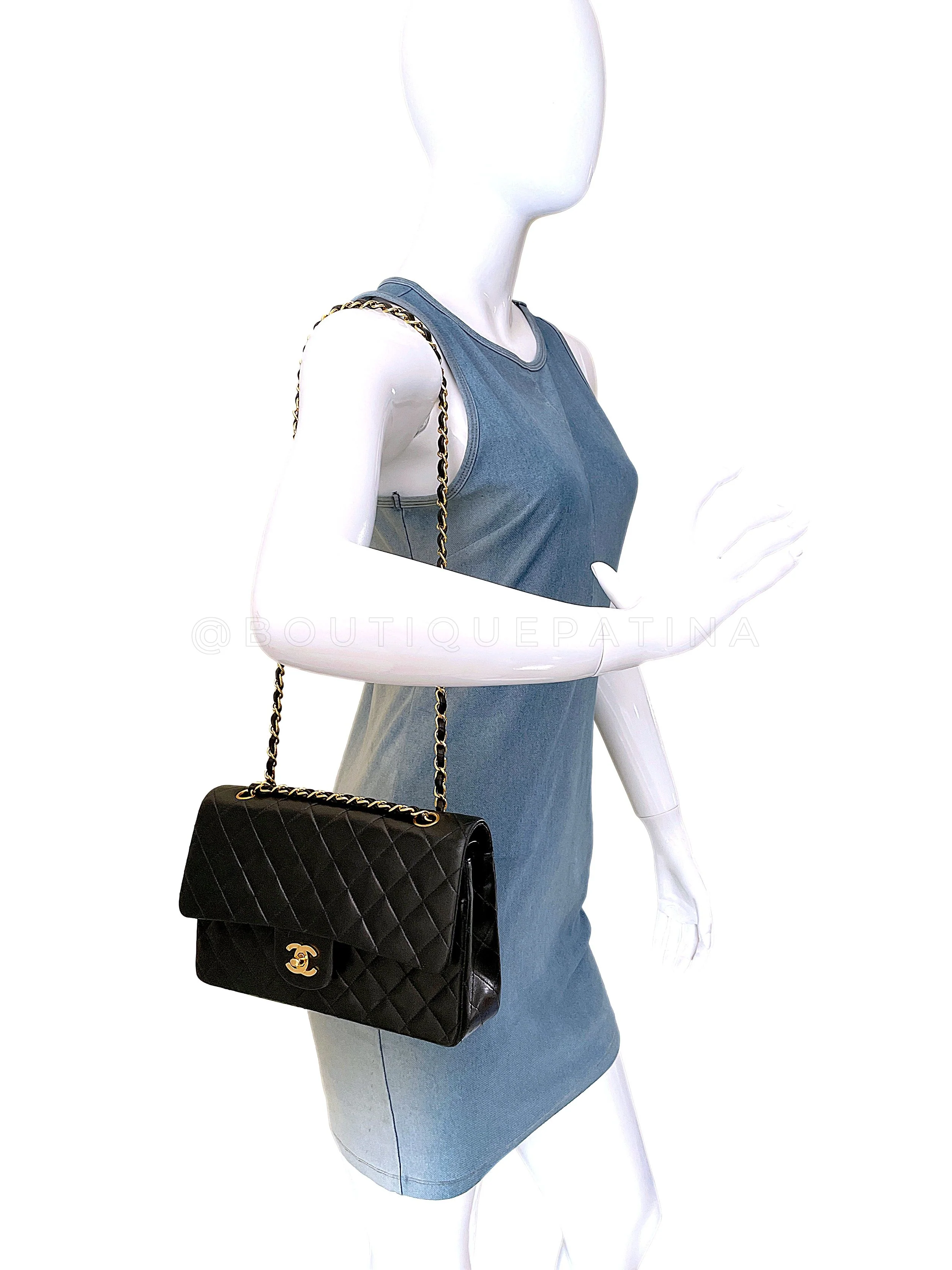 Chanel 1992 Vintage Black Medium Classic Double Flap Bag 24k GHW Lambskin - Image 15