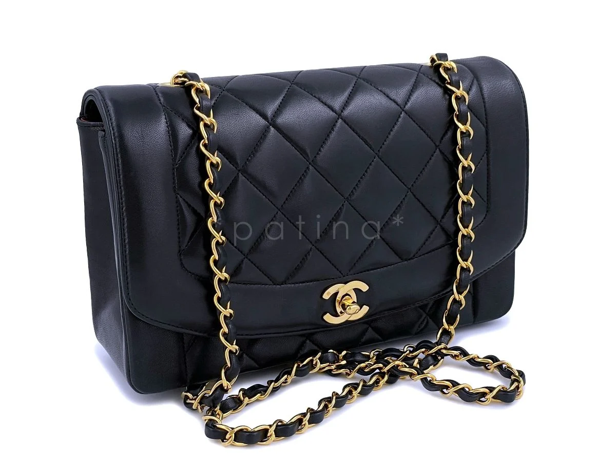 Chanel 1992 Vintage Black Medium Diana Flap Bag 24k GHW Lambskin - Image 2