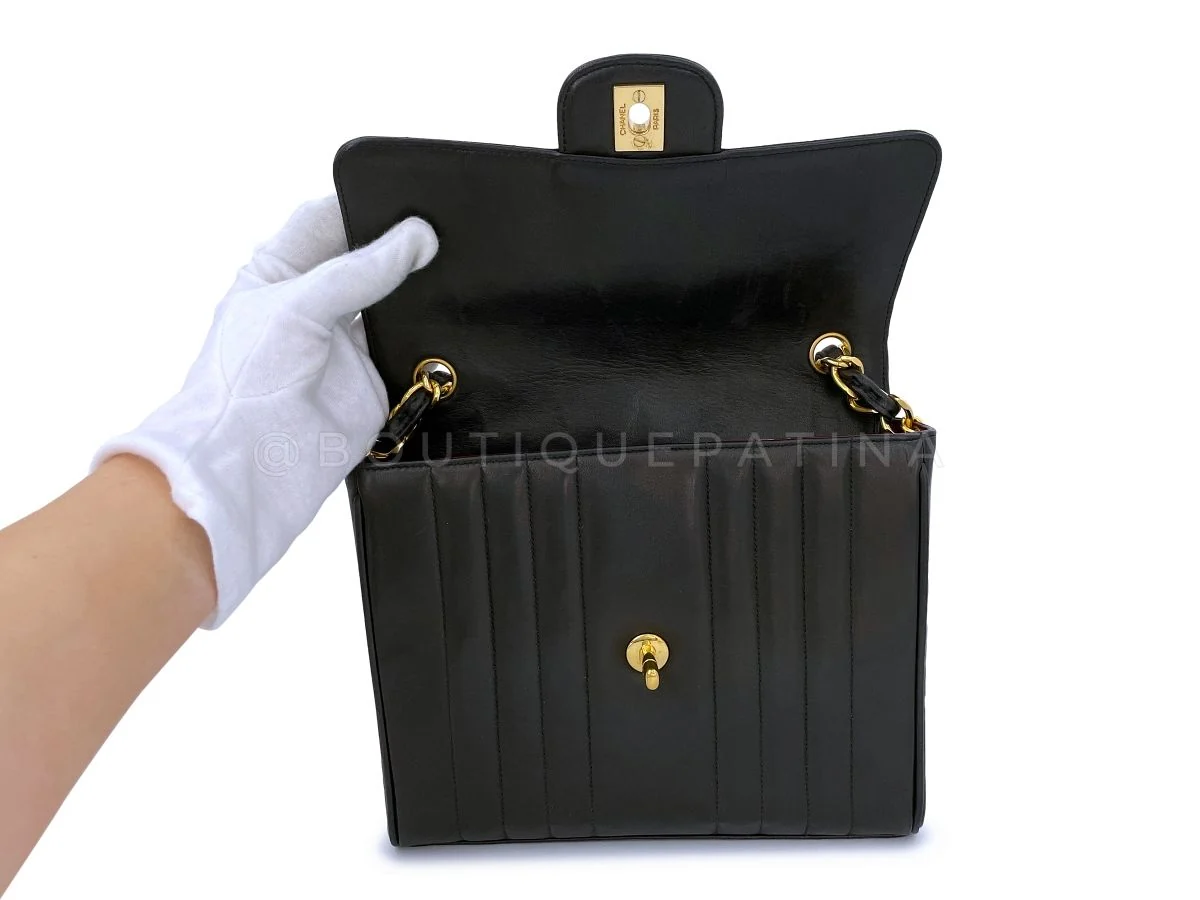 Chanel 1992 Vintage Mademoiselle Square Classic Flap Bag Black Lambskin 24k GHW - Image 9