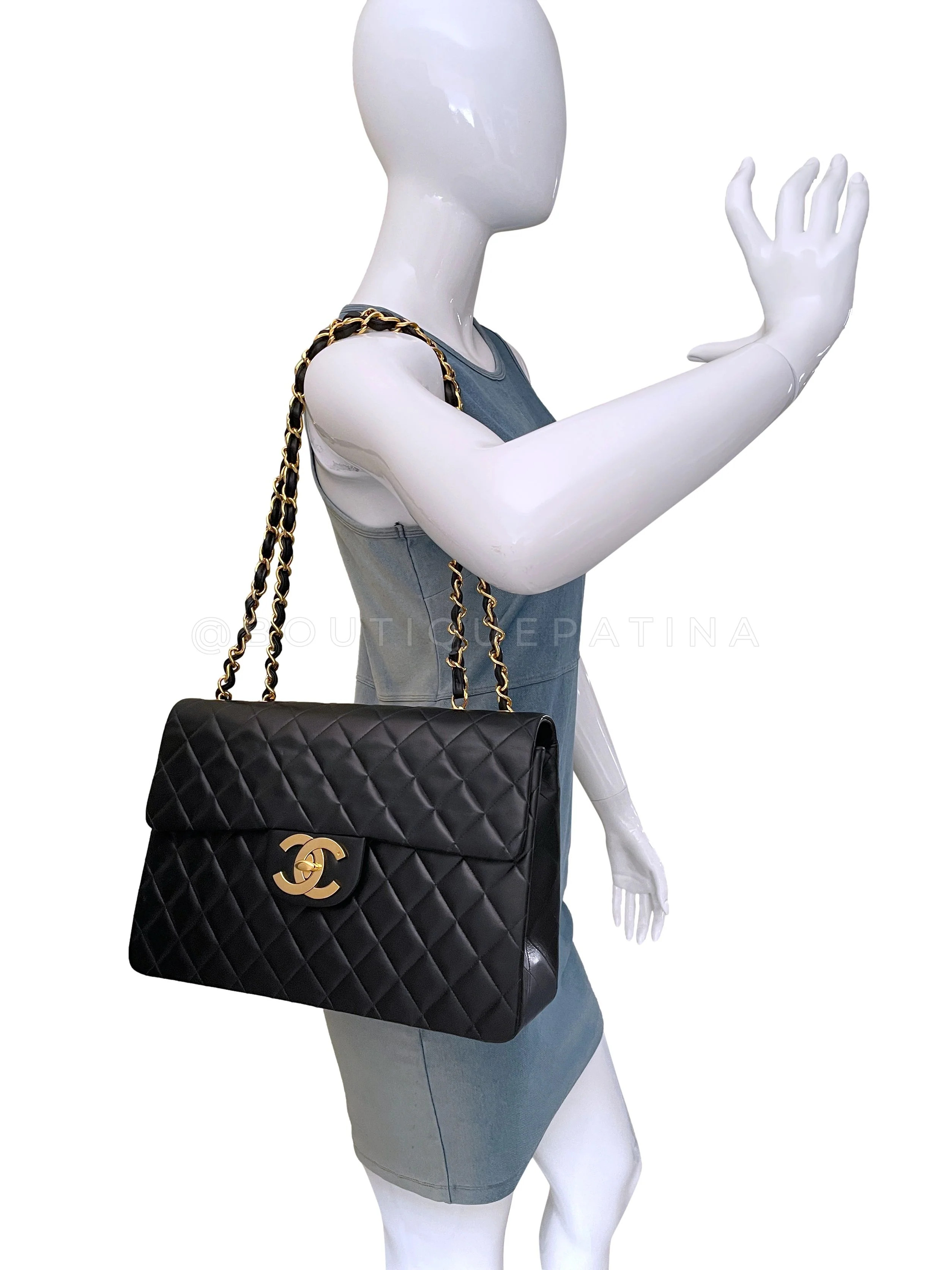 Chanel 1993 Vintage Black Lambskin Maxi Classic Flap Bag 24k GHW - Image 15