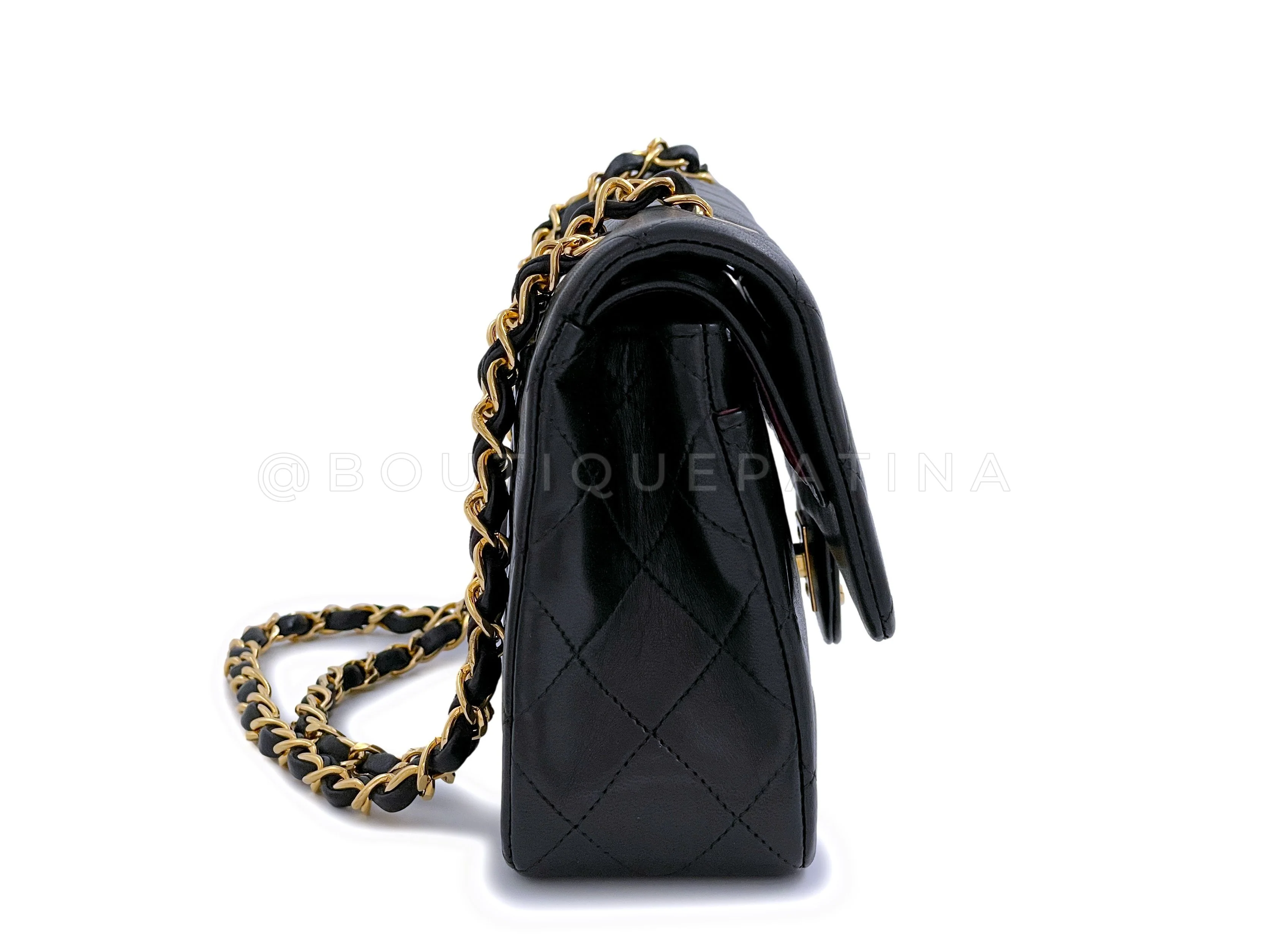 Chanel 1993 Vintage Black Small Classic Double Flap Bag 24k GHW Lambskin - Image 4