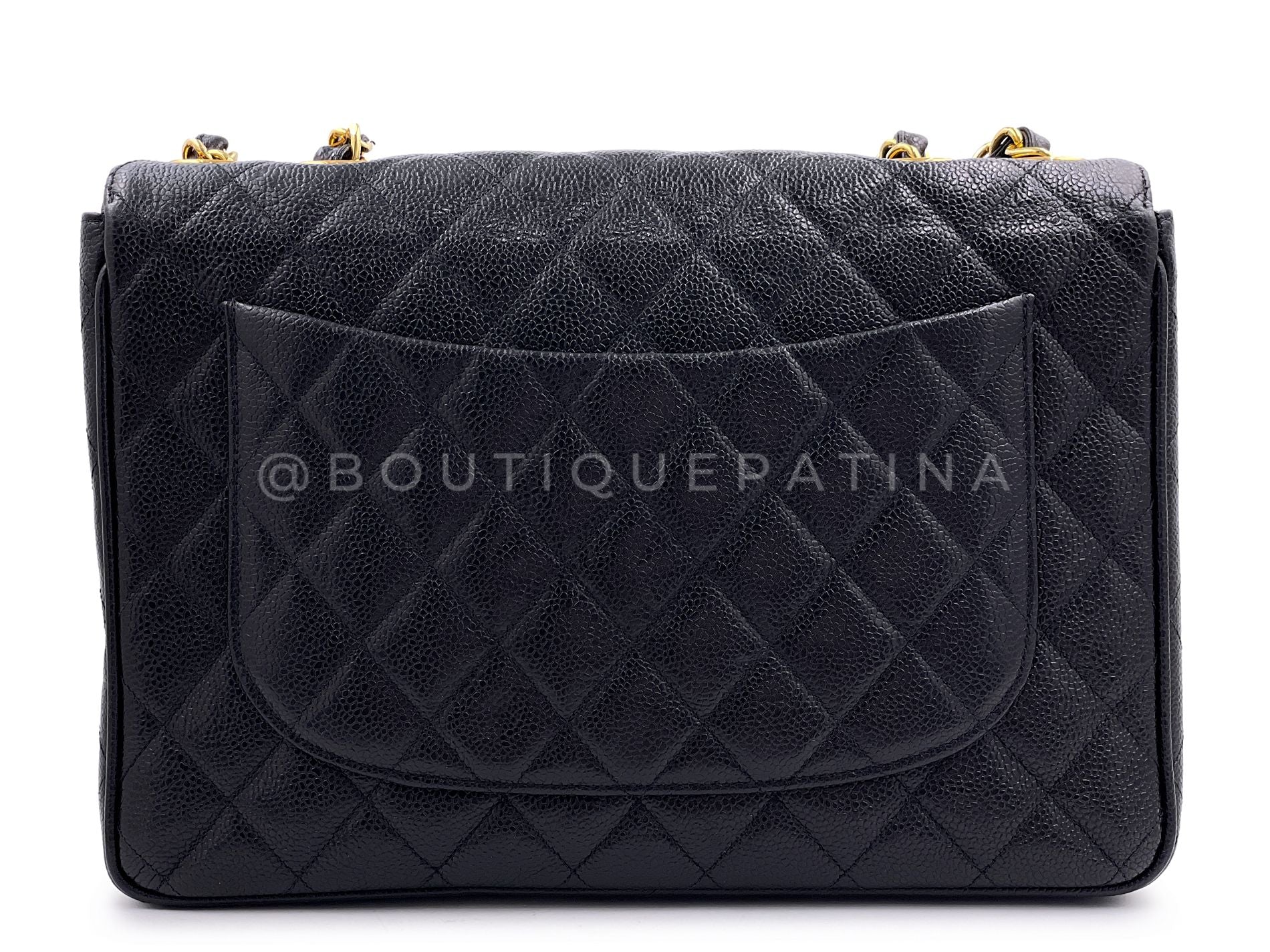 Chanel 1994 Vintage Black Caviar Jumbo Classic Flap Bag 24k GHW THW - Image 5