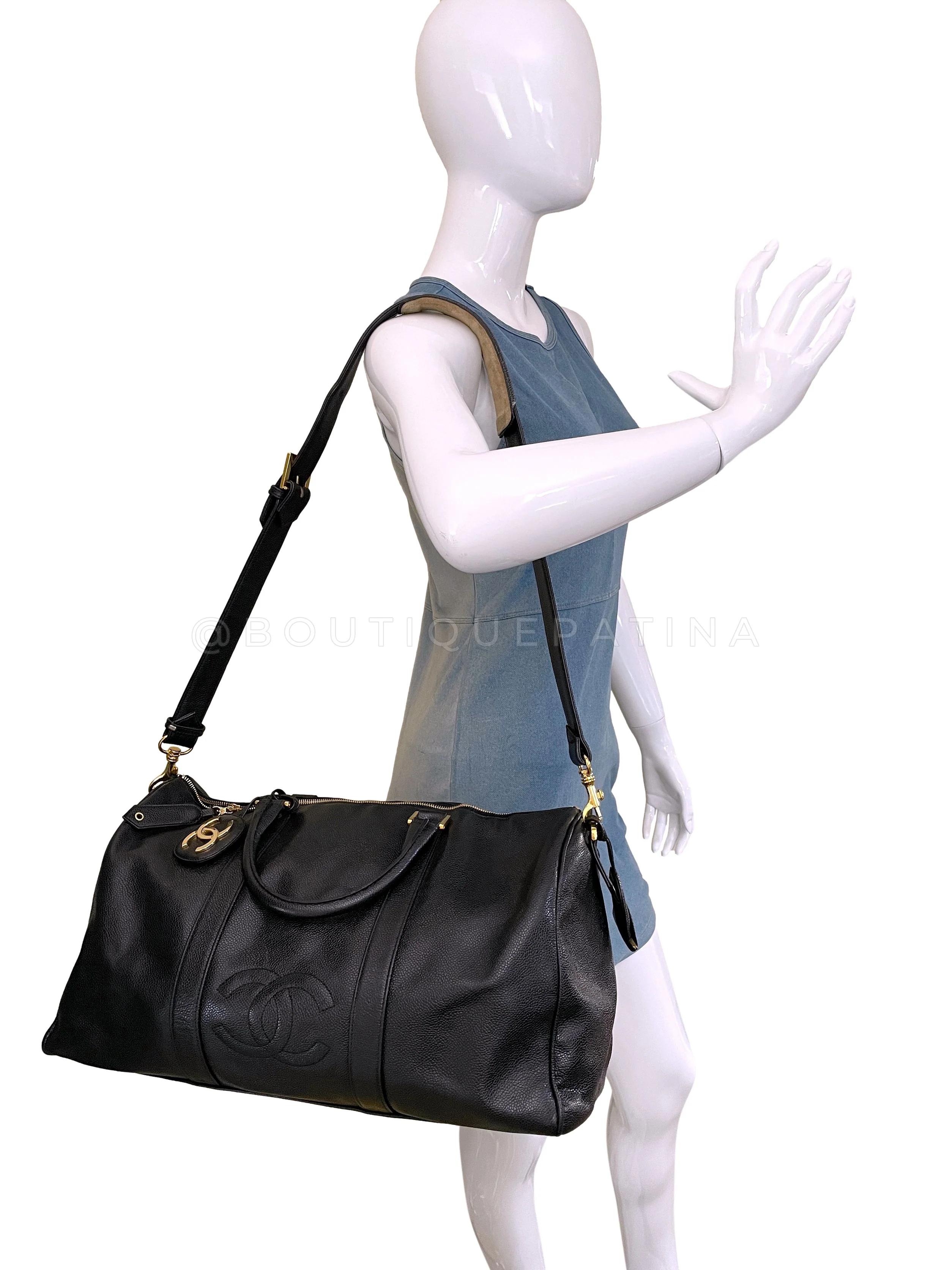Chanel 1994 Vintage Black Caviar Large Duffle Duffel Bag Weekender - Image 14