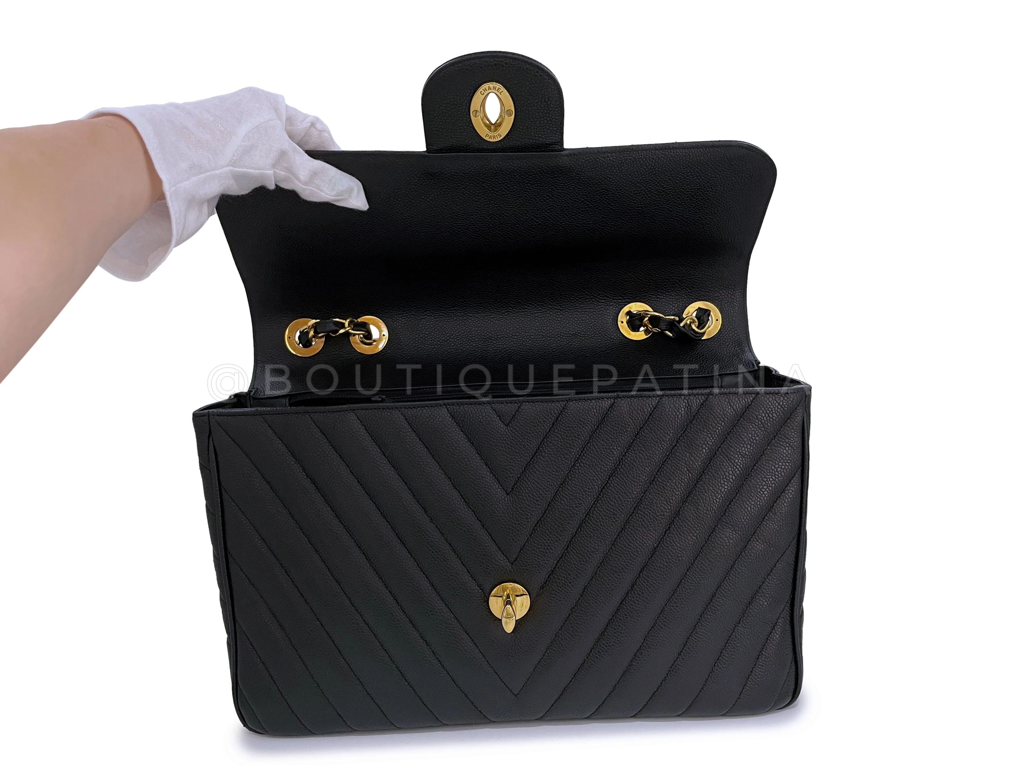Chanel 1994 Vintage Black Caviar Maxi Classic Maxi "Jumbo XL" Flap Bag 24k GHW - Image 9