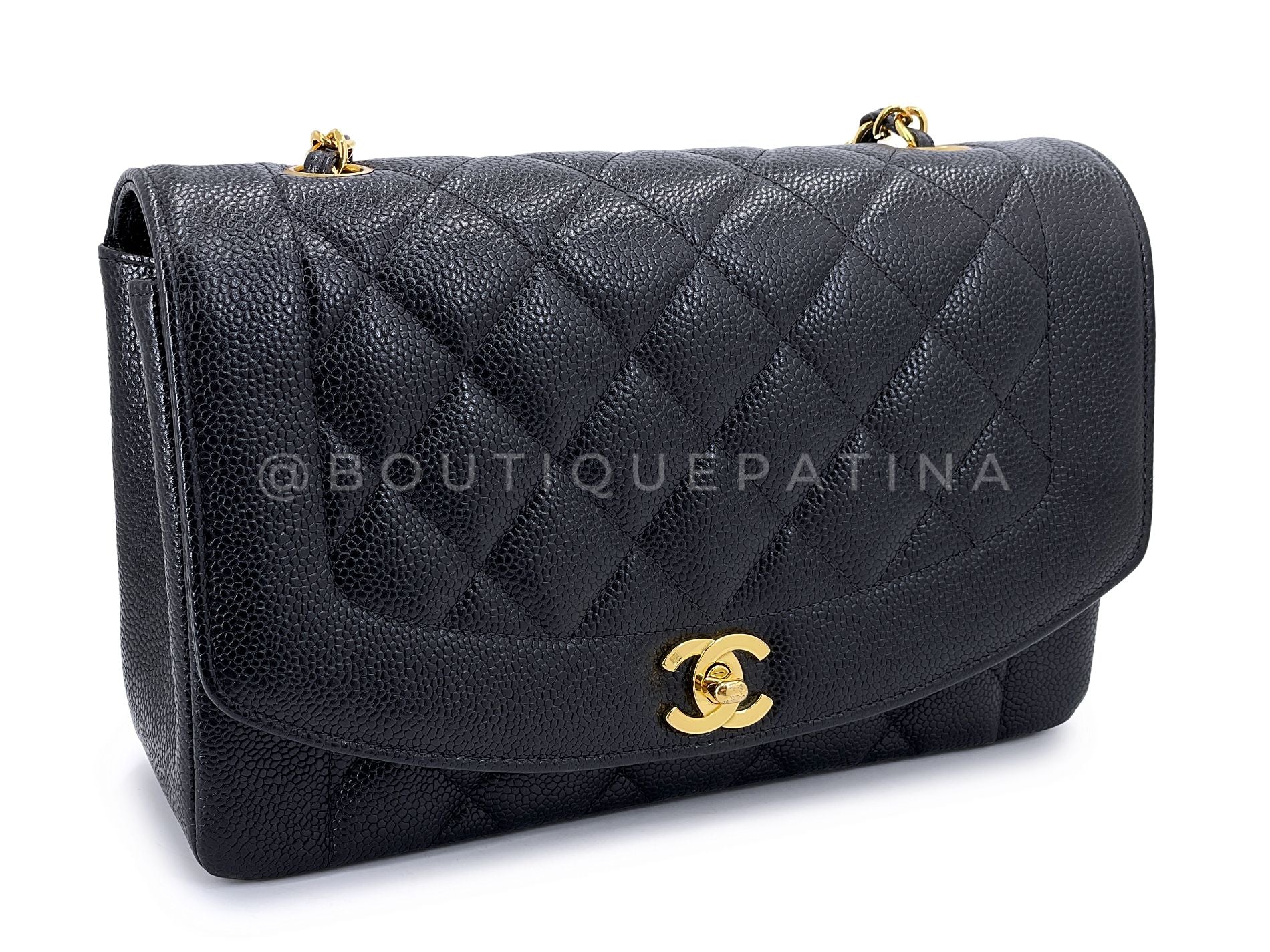 Chanel 1994 Vintage Black Caviar Medium Diana Flap Bag 24k GHW 21Z - Image 3