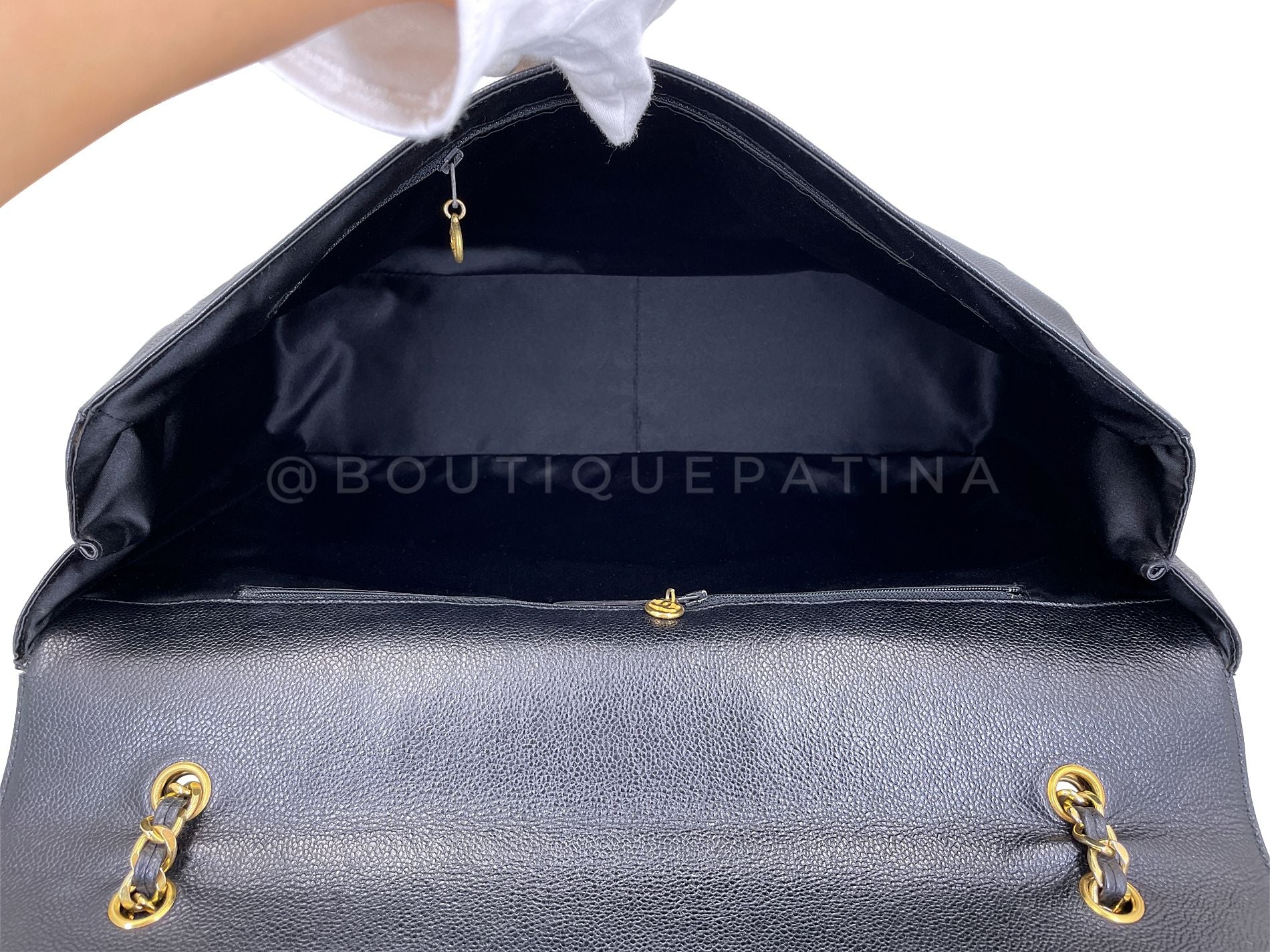 Chanel 1994 Vintage Black Caviar Supermodel XXL Flap Bag Weekender 24k GHW SSY - Image 10