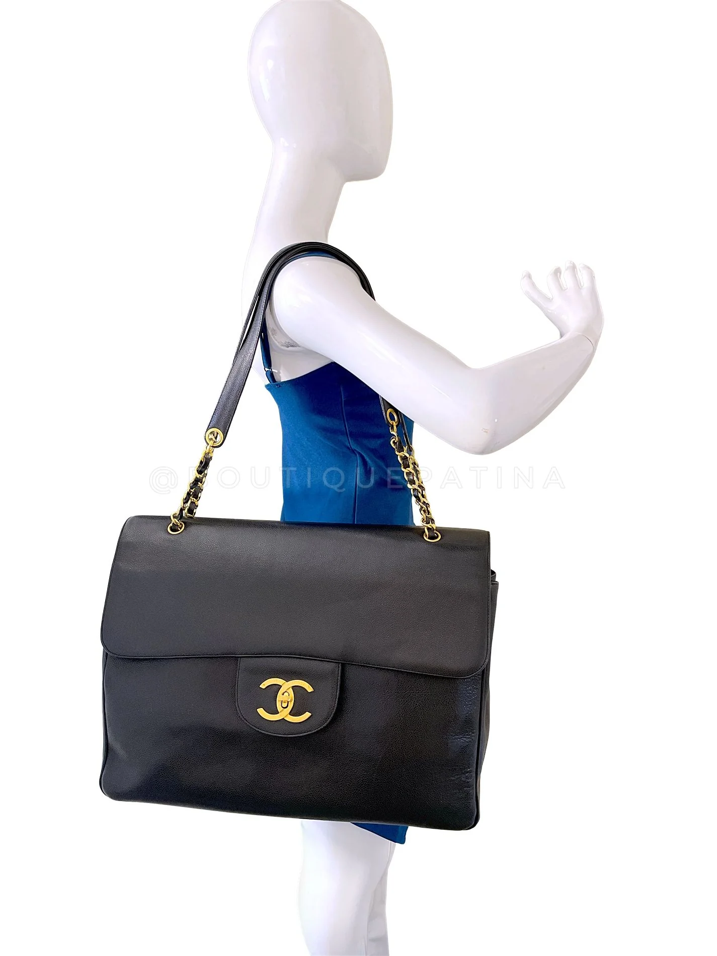 Chanel 1994 Vintage Black Caviar Supermodel XXL Flap Bag Weekender 24k GHW SSY - Image 14
