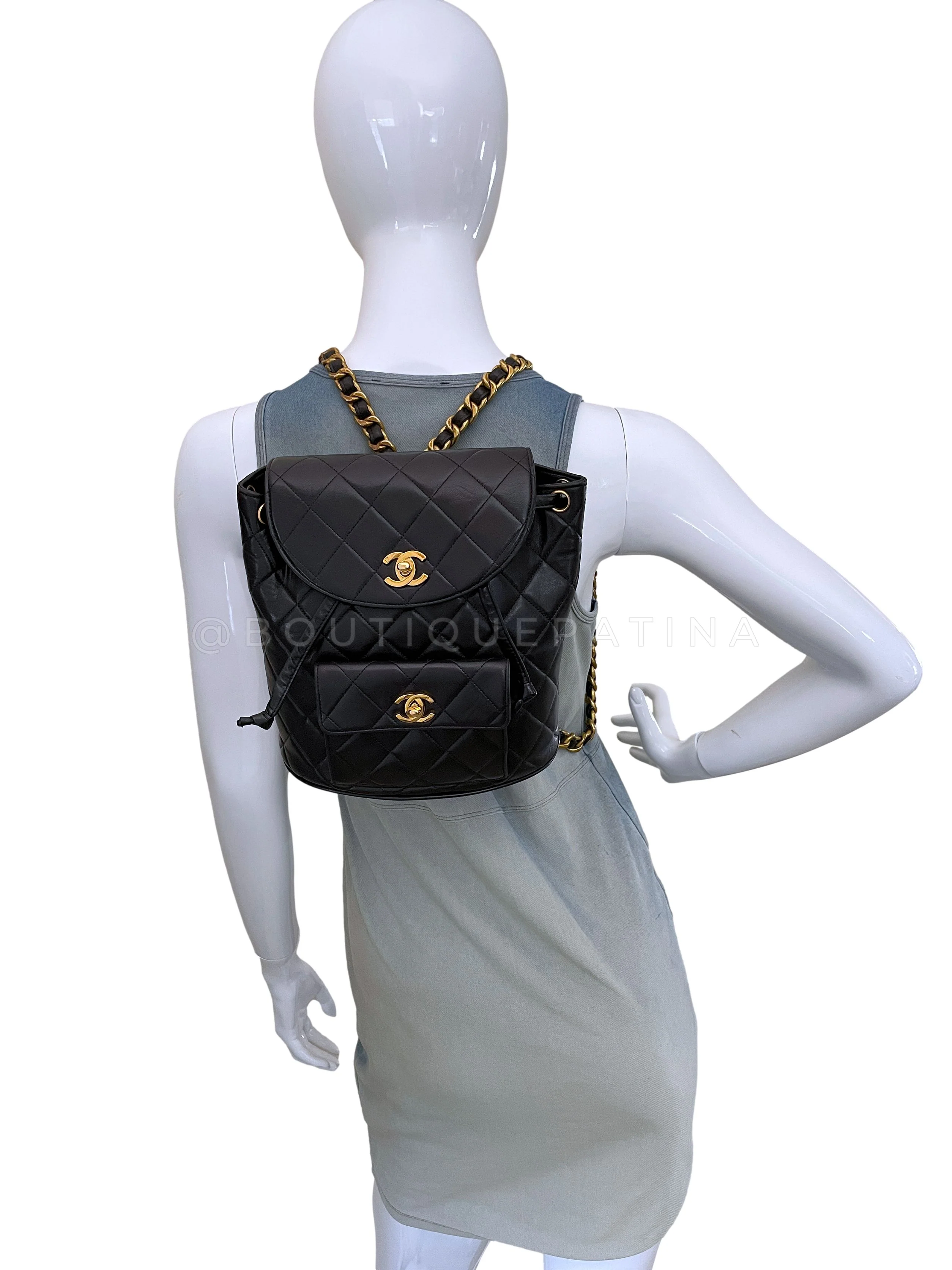 Chanel 1994 Vintage Black Duma Classic Backpack Bag 24k GHW Lambskin - Image 12