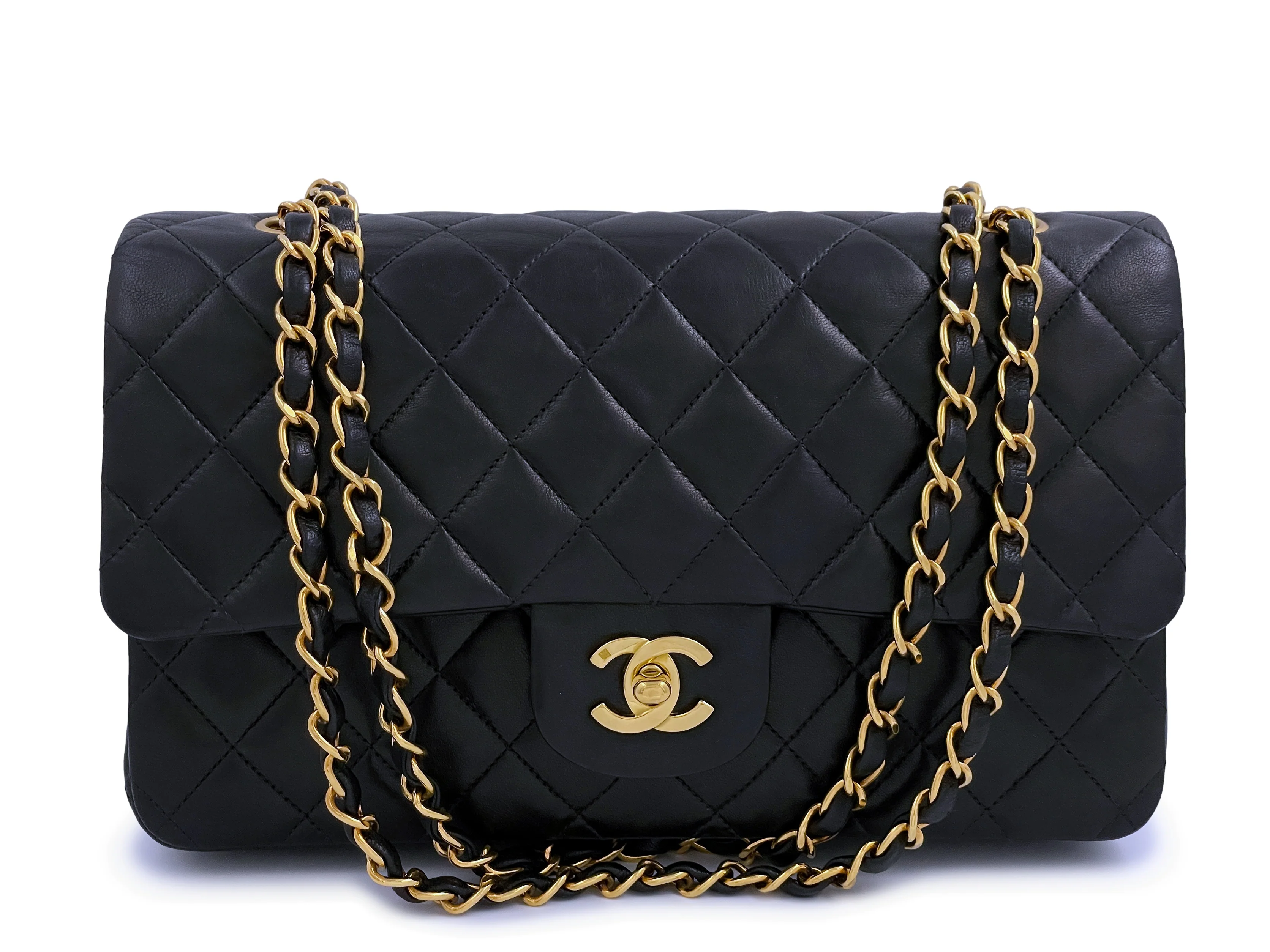 Chanel 1994 Vintage Black Medium Classic Double Flap Bag 24k GHW Lambskin