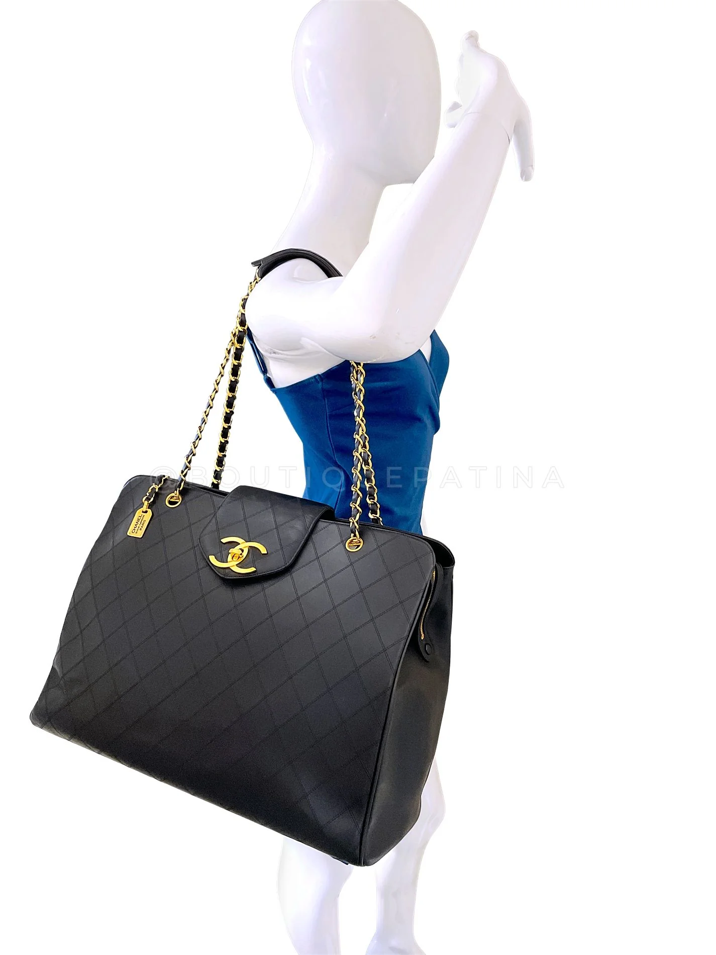 Chanel 1994 Vintage Black Quilted Supermodel XL Weekender Tote Bag 24k GHW WR2 - Image 15