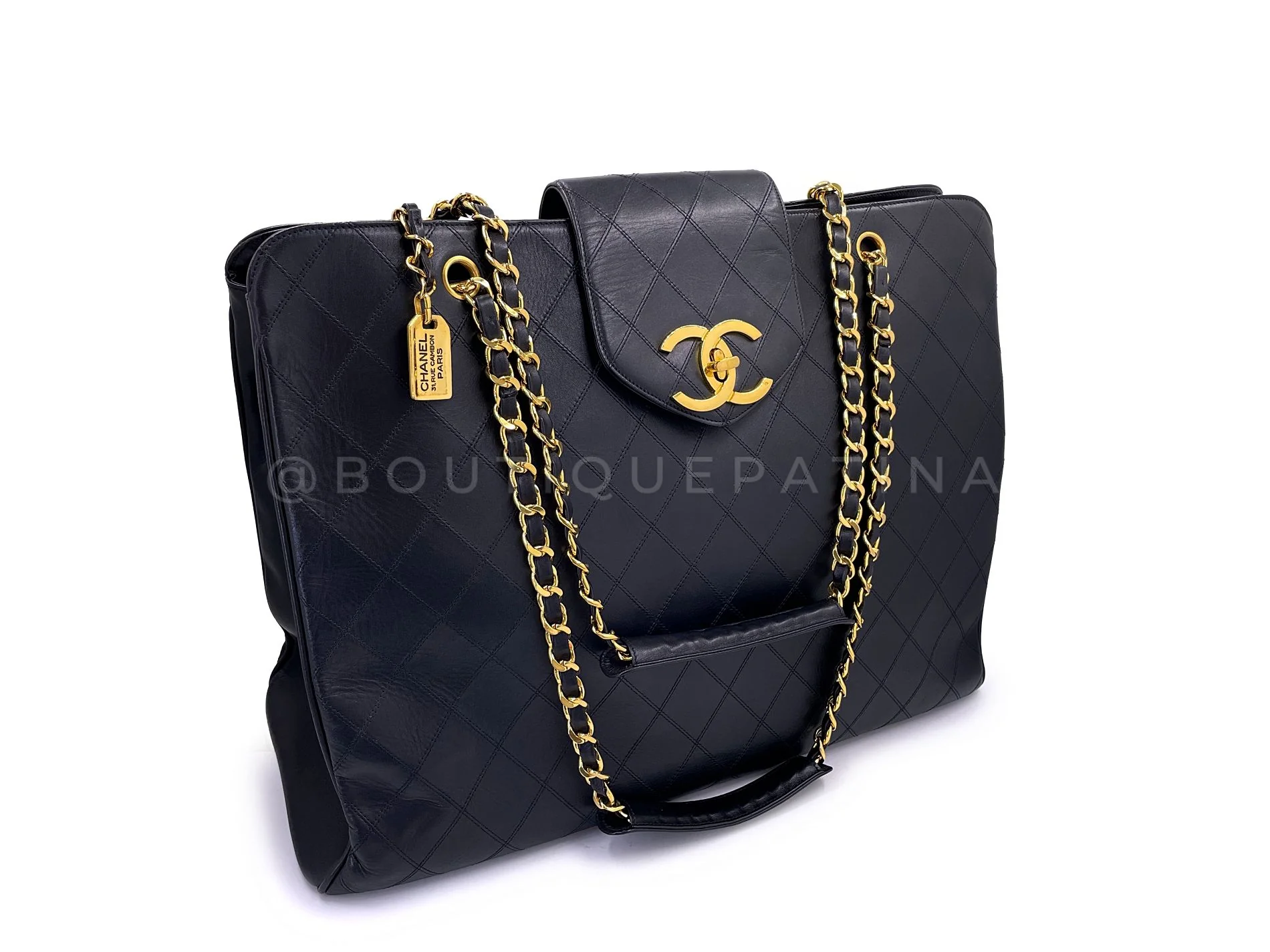 Chanel 1994 Vintage Black Quilted Supermodel XL Weekender Tote Bag 24k GHW WR2 - Image 2