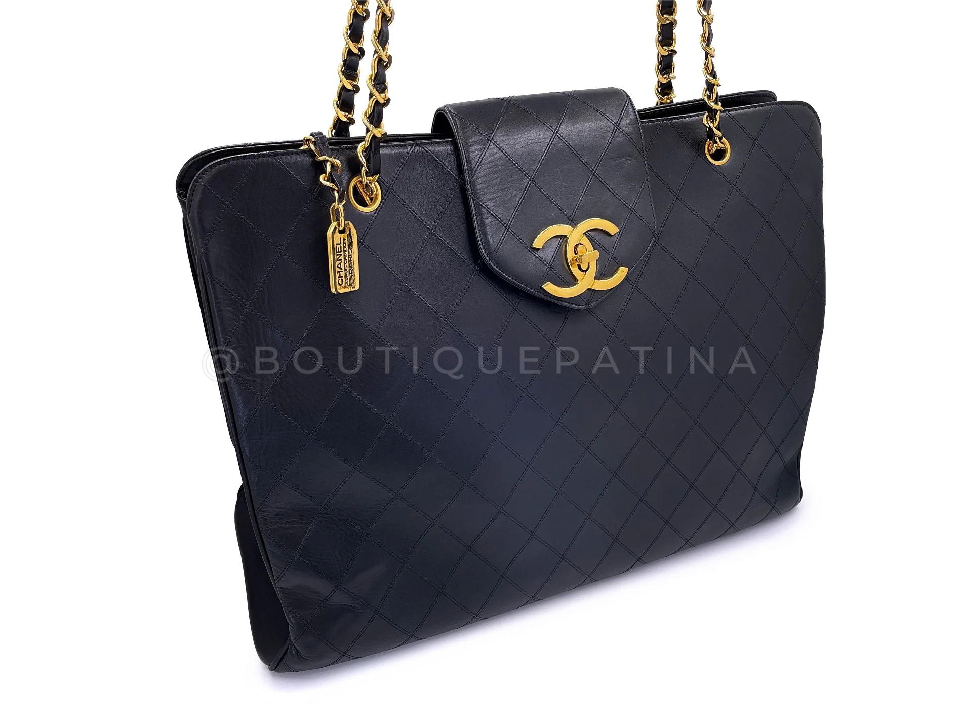 Chanel 1994 Vintage Black Quilted Supermodel XL Weekender Tote Bag 24k GHW WR2 - Image 3