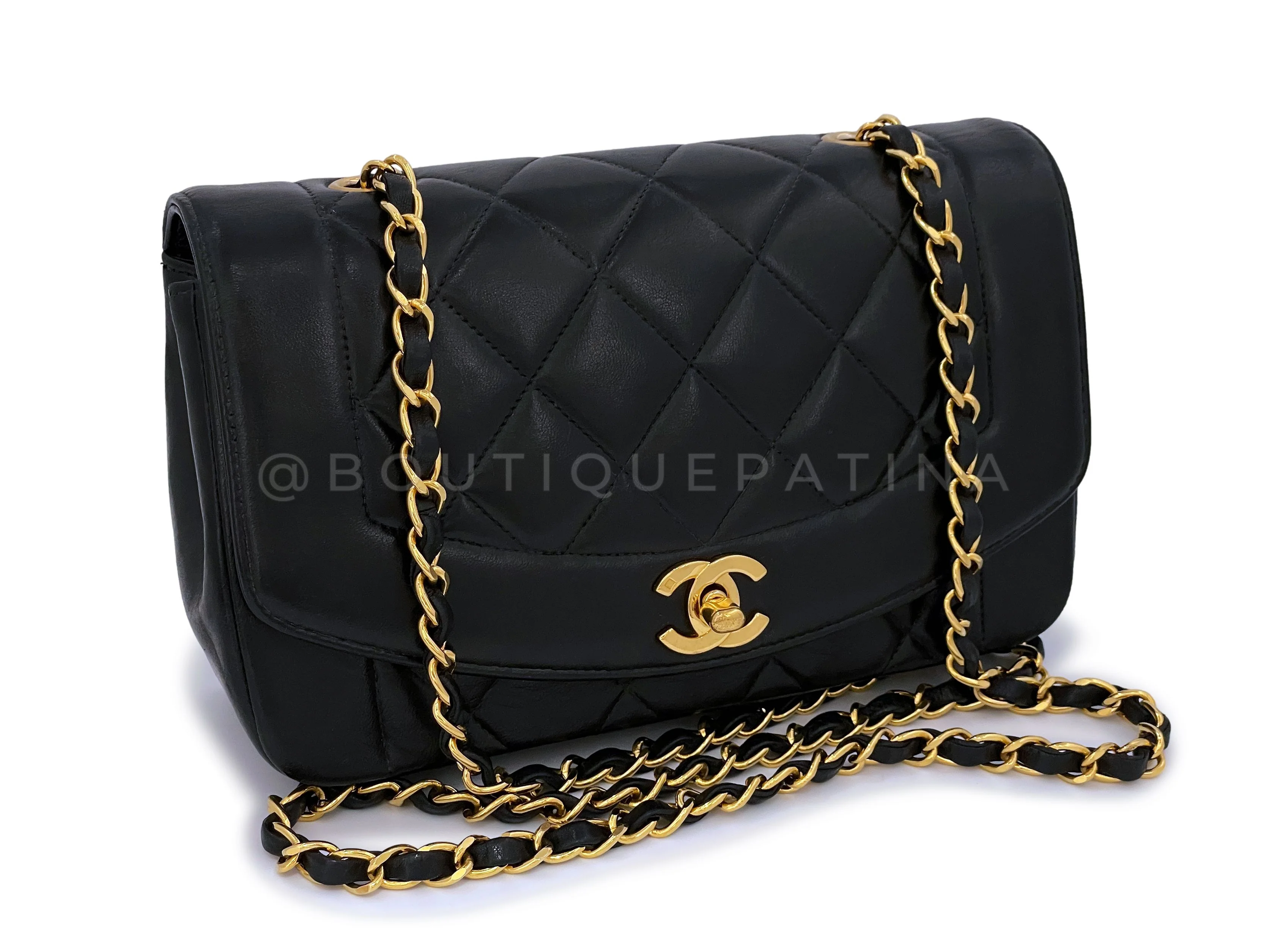 Chanel 1994 Vintage Black Small Diana Flap Bag Lambskin 24k GHW - Image 2