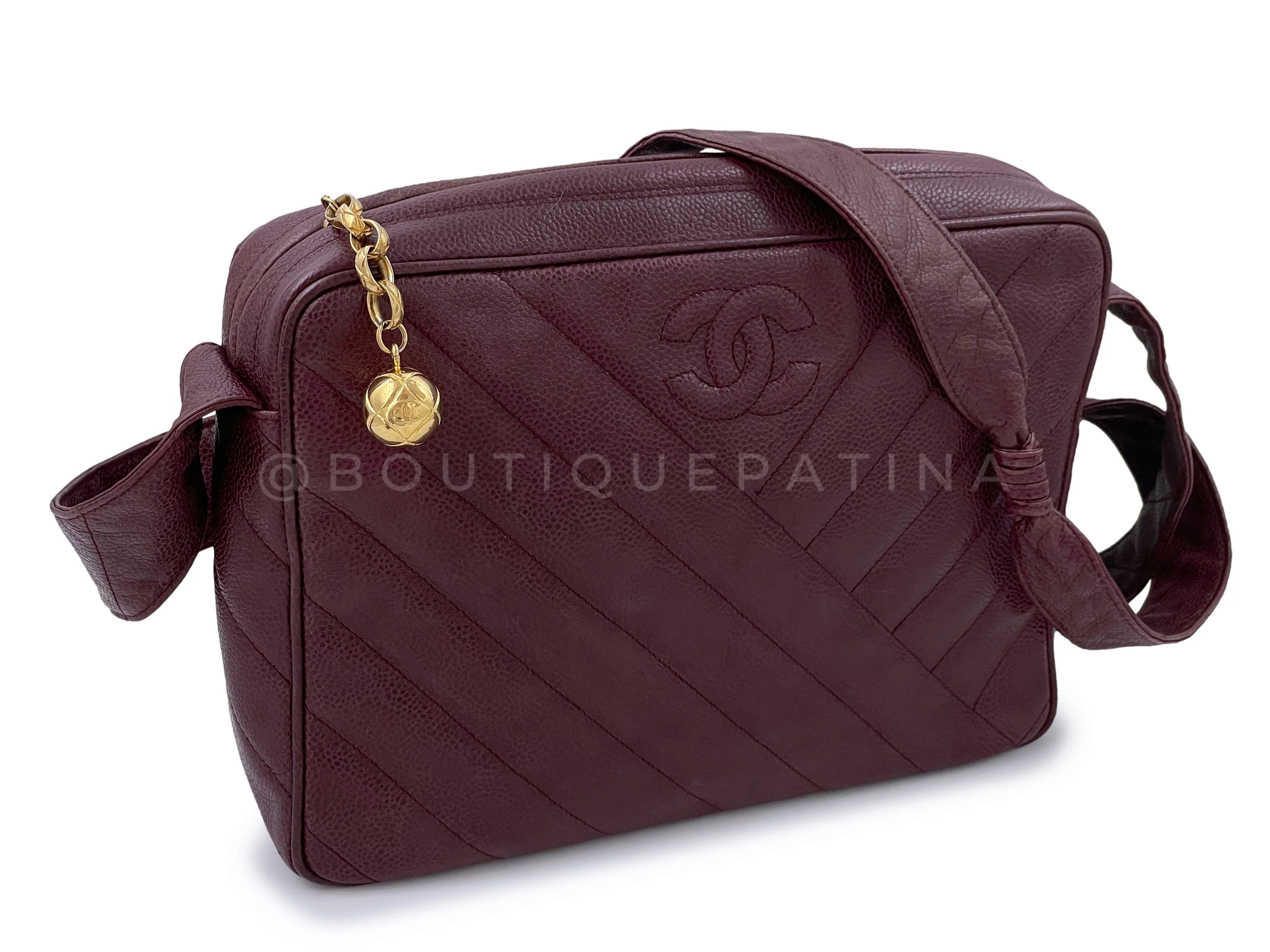 Chanel 1994 Vintage Chevron Camera Case Messenger Bag Wine Red Burgundy - Image 2