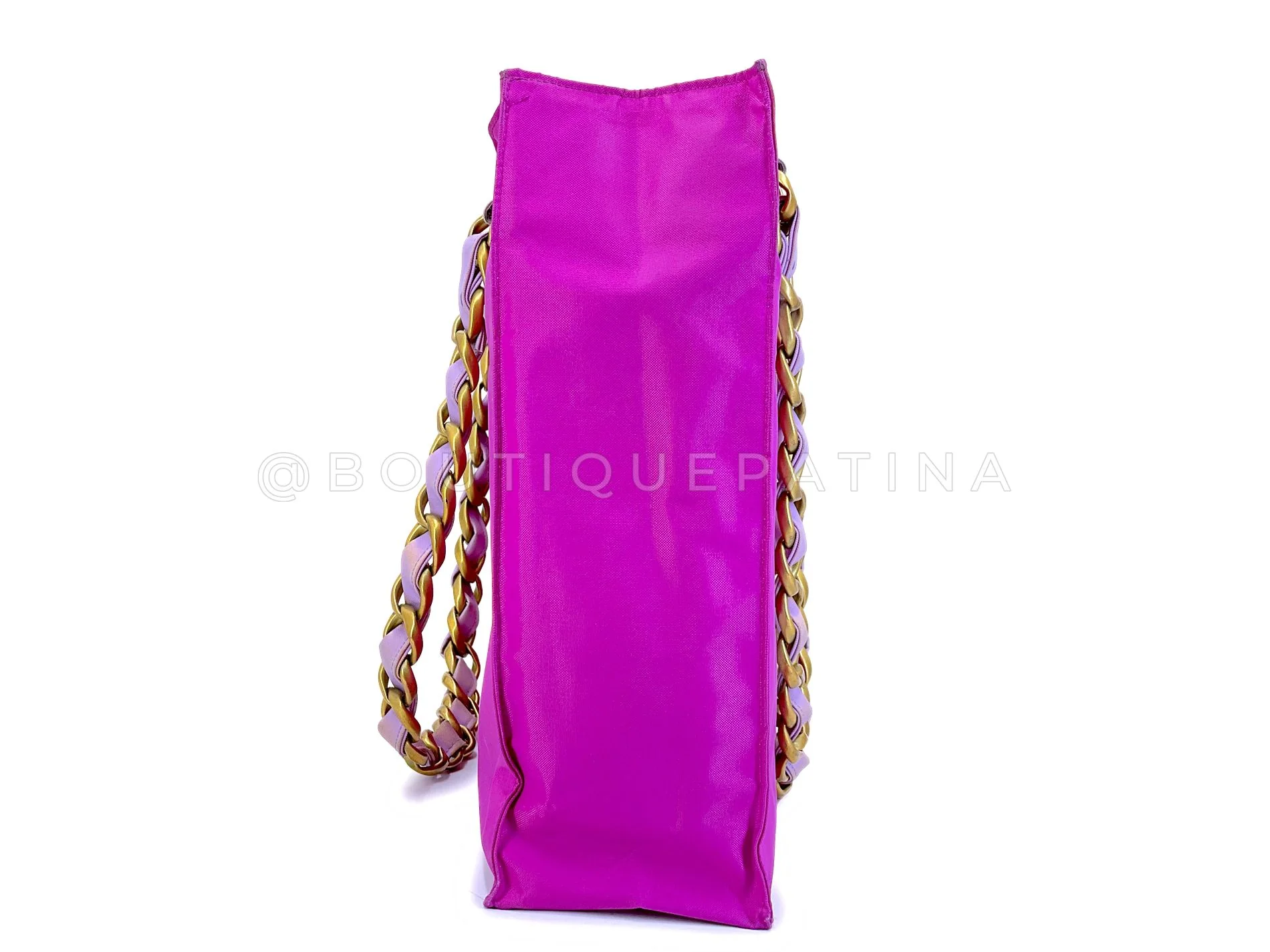 Chanel 1994 Vintage Iconic Fuchsia Pink-Purple Chunky Chain Tote Bag SSO - Image 4