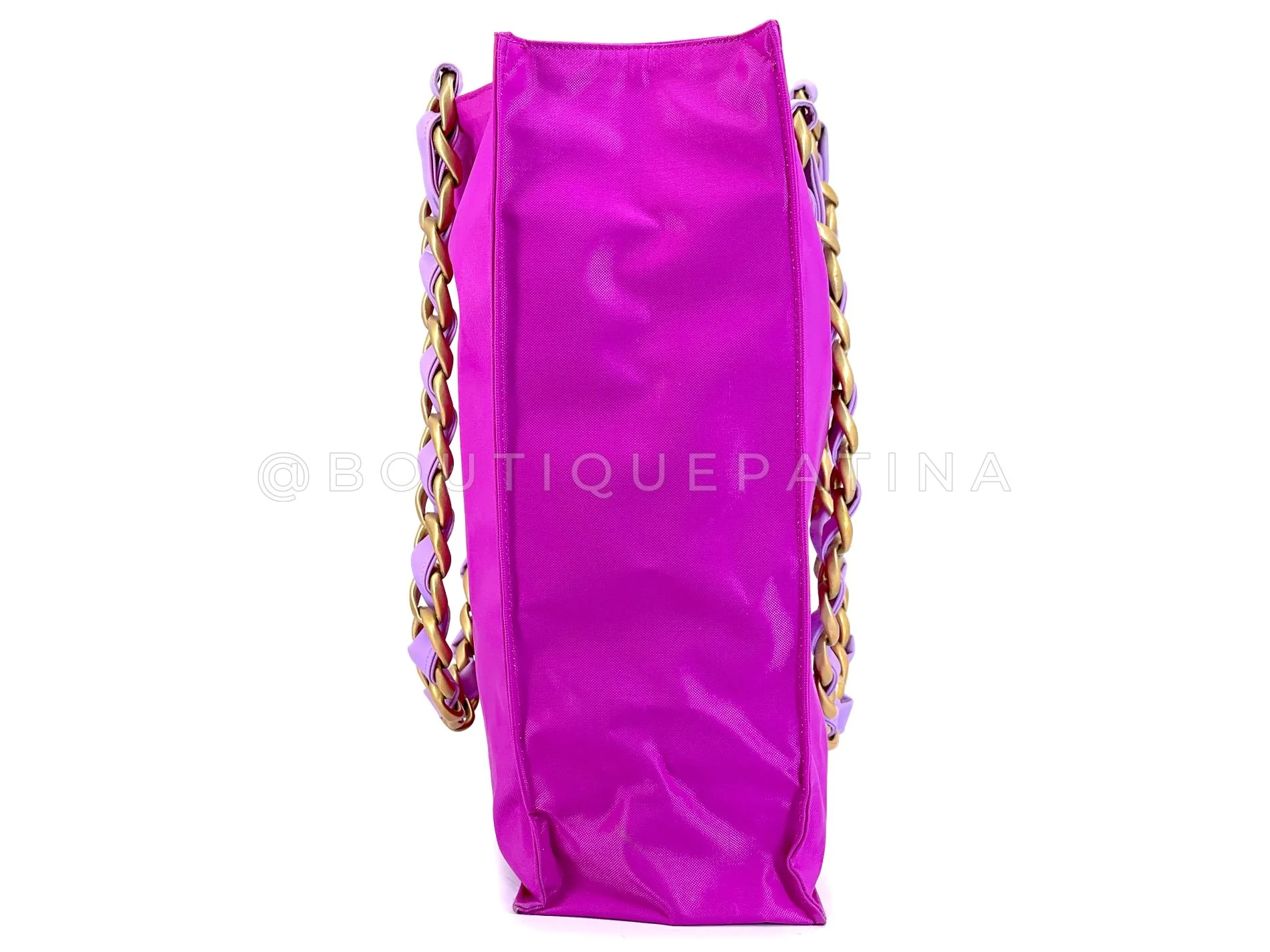 Chanel 1994 Vintage Iconic Fuchsia Purple Chunky Chain Tote Bag - Image 4