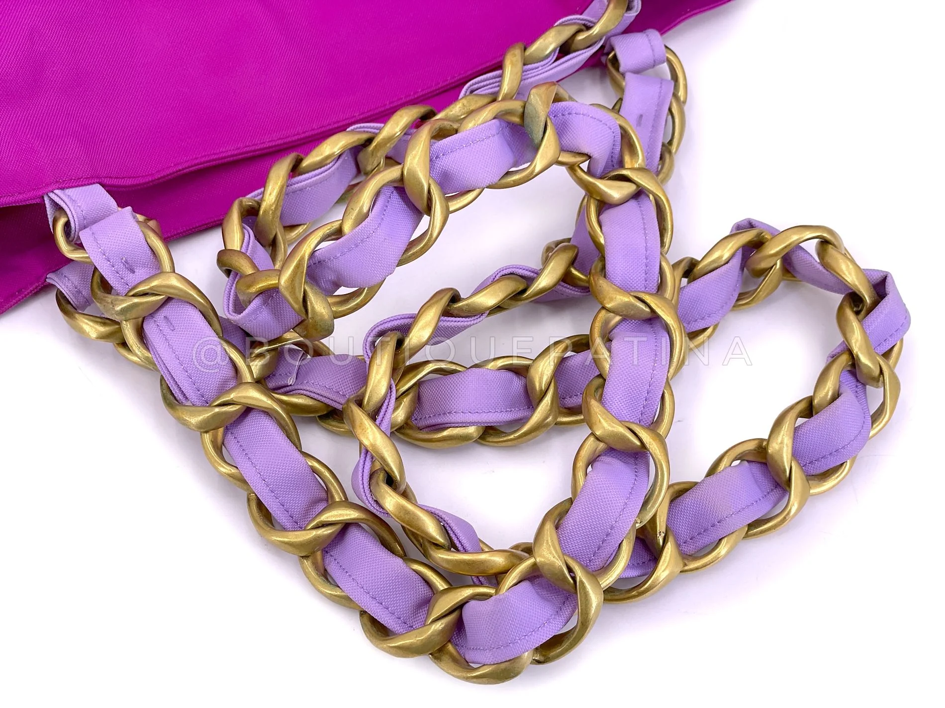 Chanel 1994 Vintage Iconic Fuchsia Purple Chunky Chain Tote Bag - Image 9