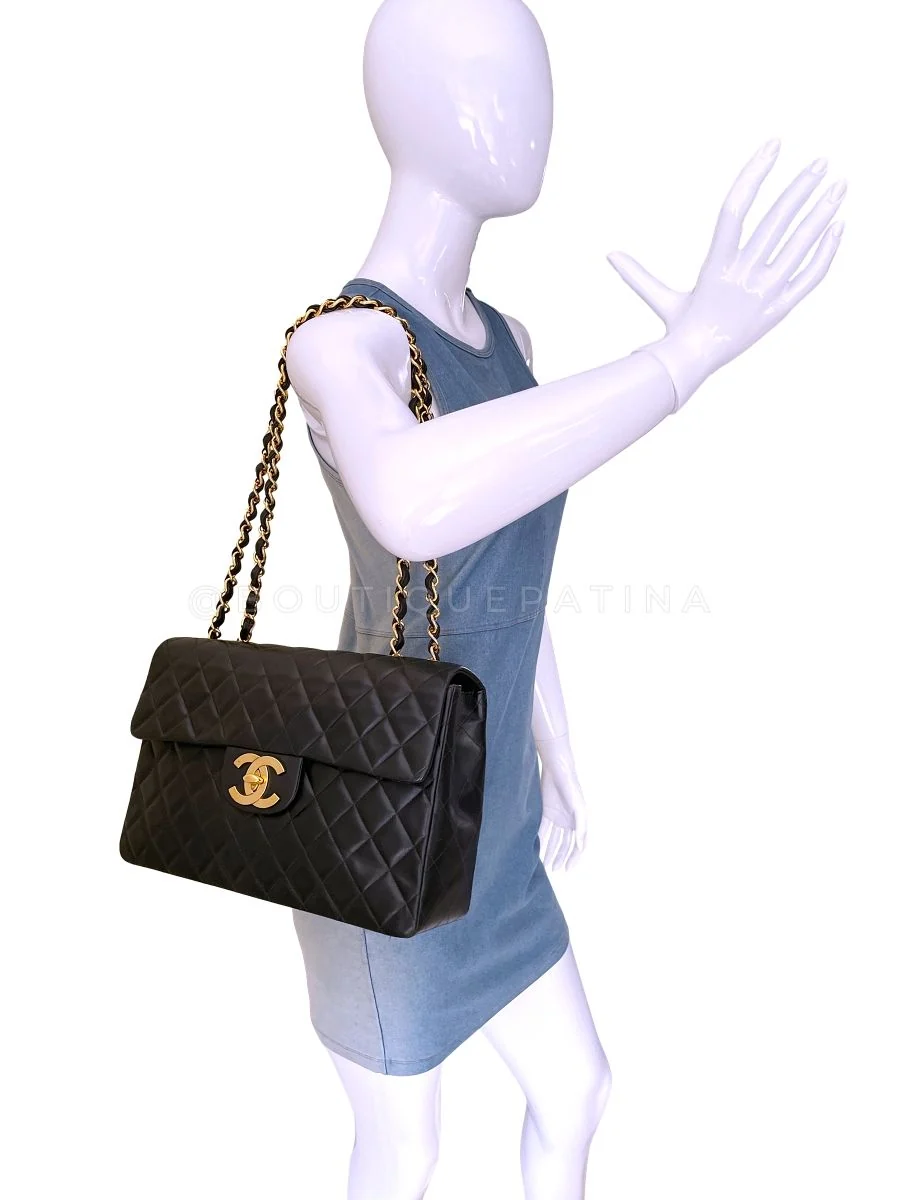 Chanel 1994 Vintage Maxi "Jumbo XL" Classic Flap Bag Black 24k GHW - Image 15
