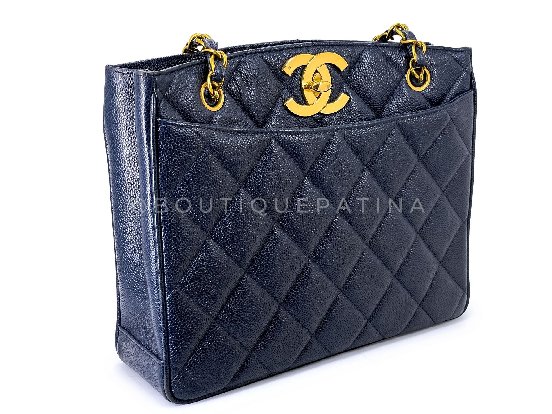 Chanel 1994 Vintage Navy Blue Medium Shopper Tote Bag 24k GHW CCY - Image 3